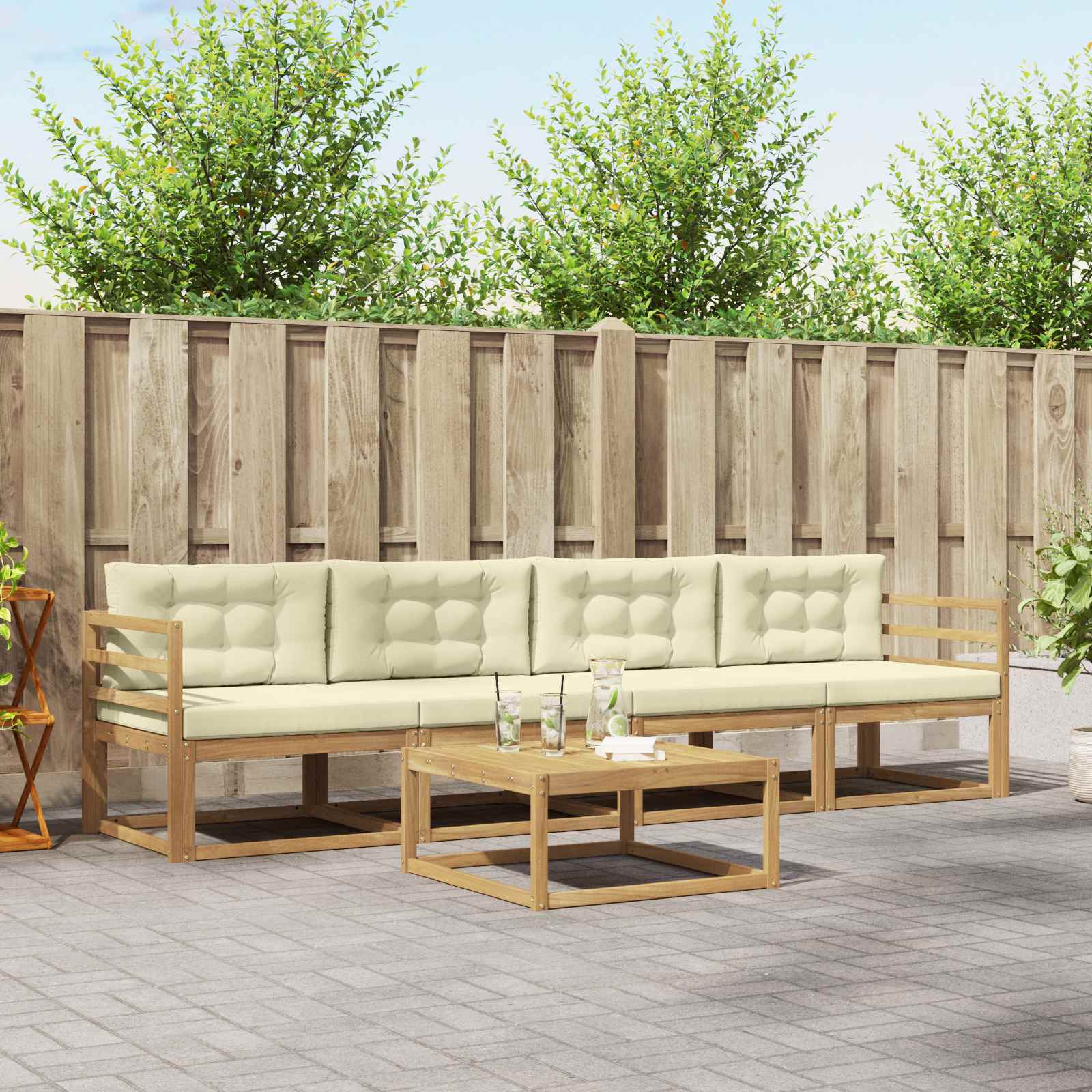 Outdoor-Sofagarnitur 4 stk. Weiß und Creme