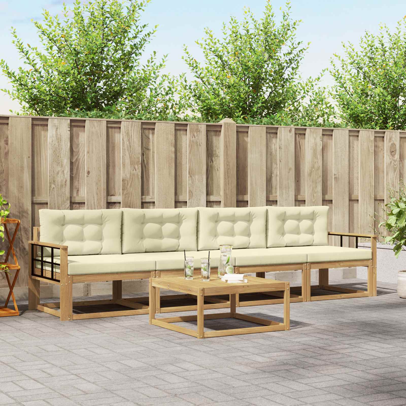 Outdoor-Sofagarnitur mit Kissen 4 pcs Weiß und Creme