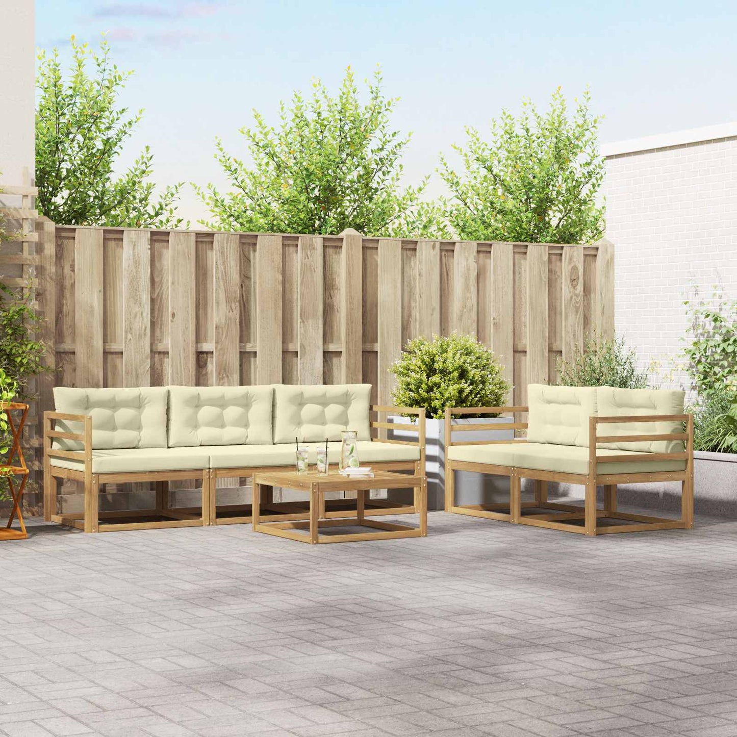 Outdoor-Sofagarnitur mit Kissen 6 pcs Weiß und Creme