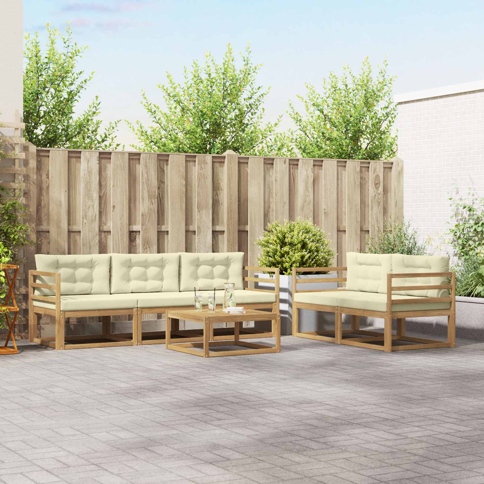 Outdoor-Sofagarnitur mit Kissen 6 pcs Weiß und Creme