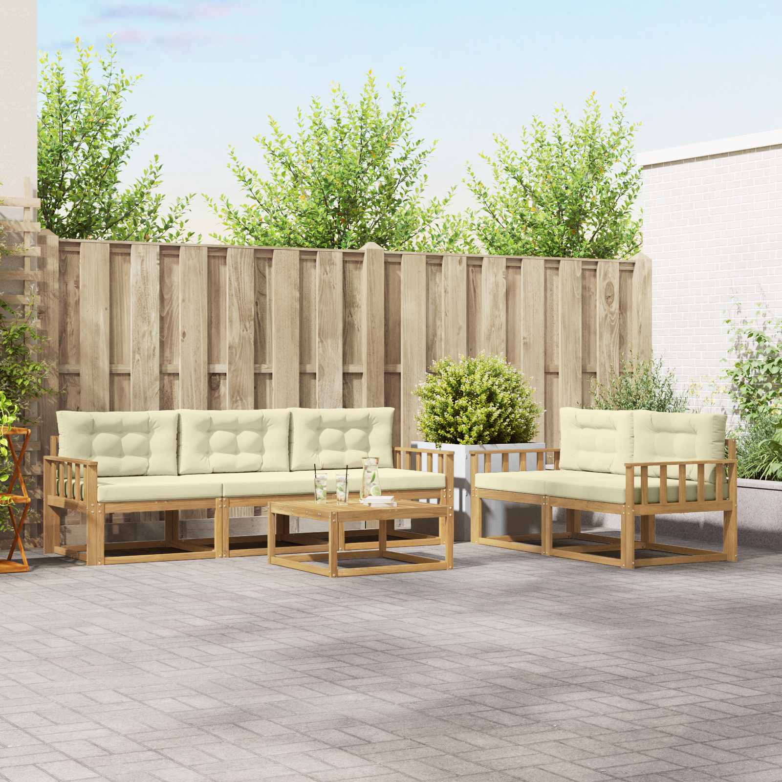 Outdoor-Sofagarnitur 6 stk. Weiß und Creme