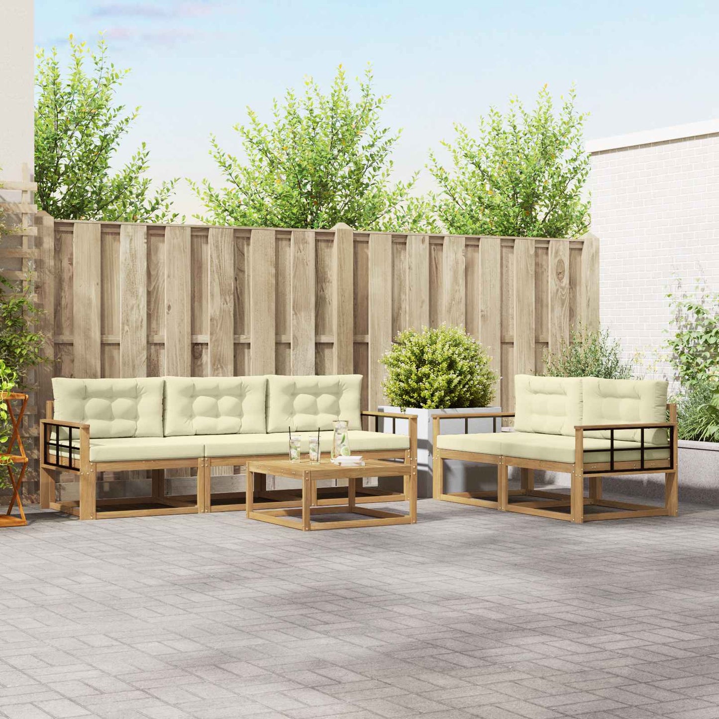 Outdoor-Sofagarnitur 6 stk. Weiß und Creme