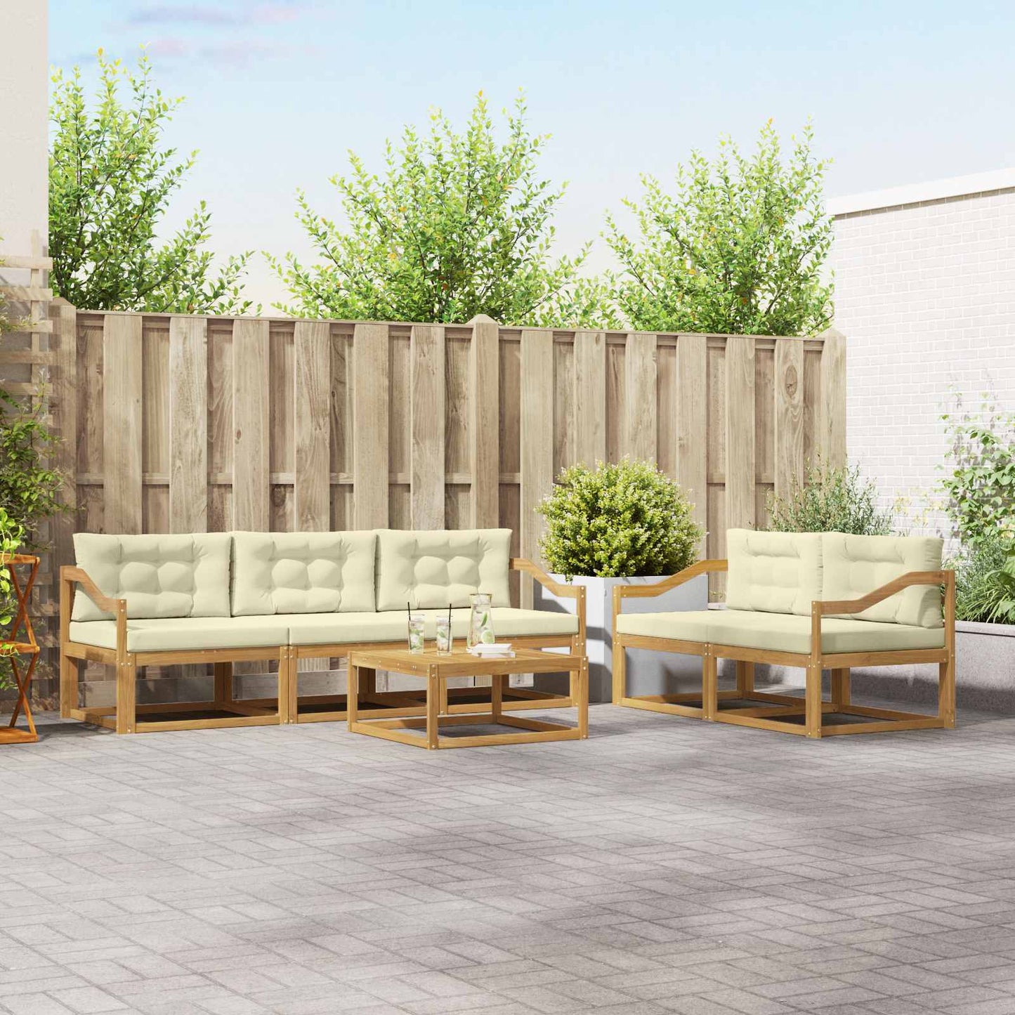 Outdoor-Sofagarnitur mit Kissen 6 pcs Weiß und Creme