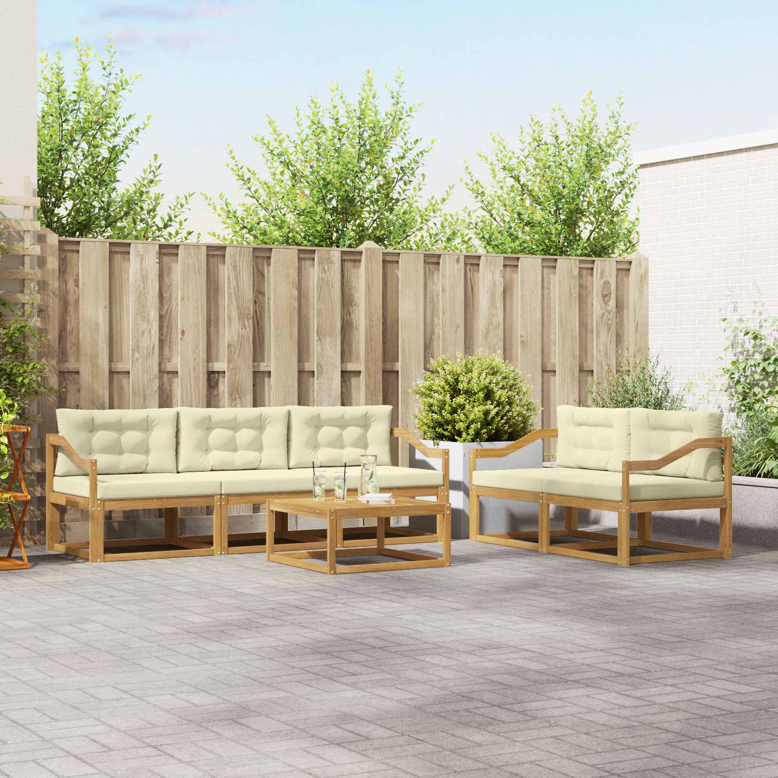 Outdoor-Sofagarnitur mit Kissen 6 pcs Weiß und Creme