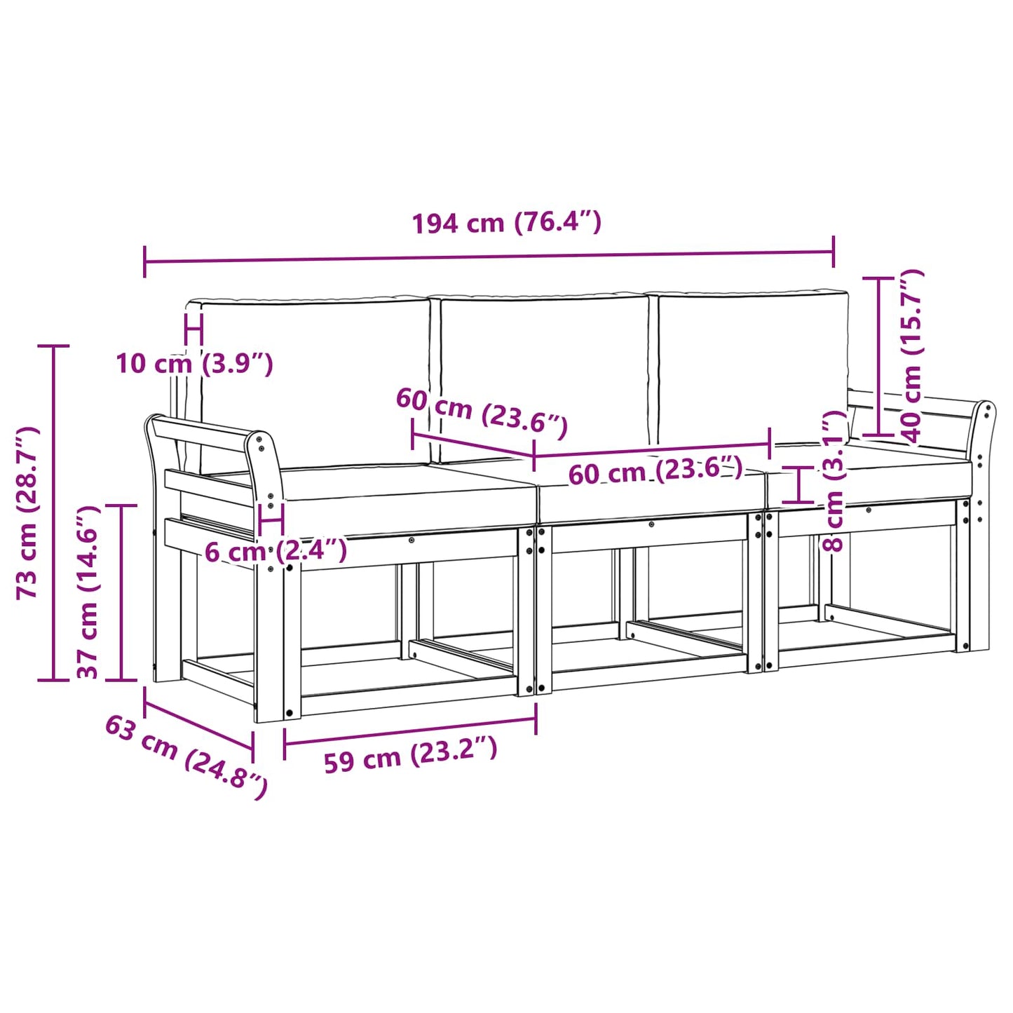 Outdoor-Sofagarnitur 3 pcs