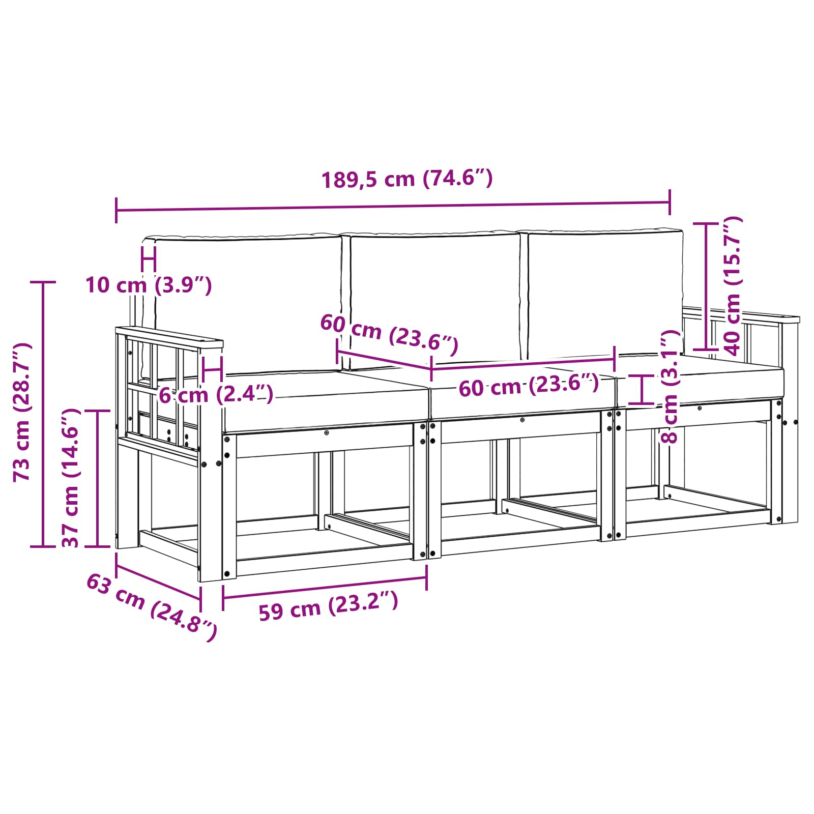Outdoor-Sofagarnitur 3 pcs
