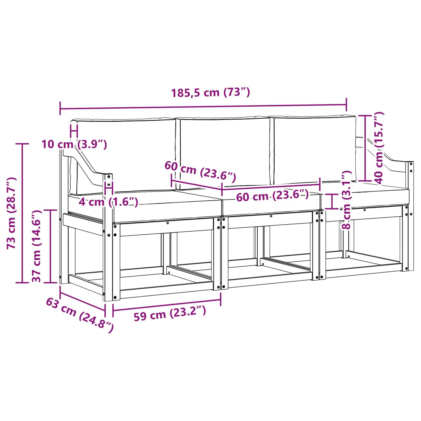 Outdoor-Sofagarnitur 3 pcs