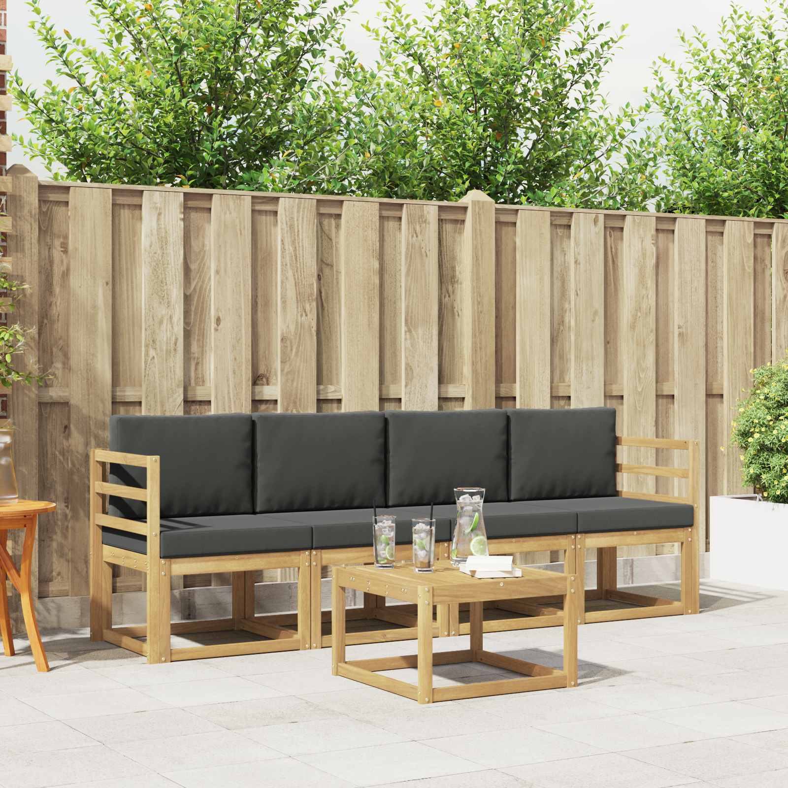 Outdoor-Sofagarnitur mit Kissen 5 pcs Weiß und Anthrazit