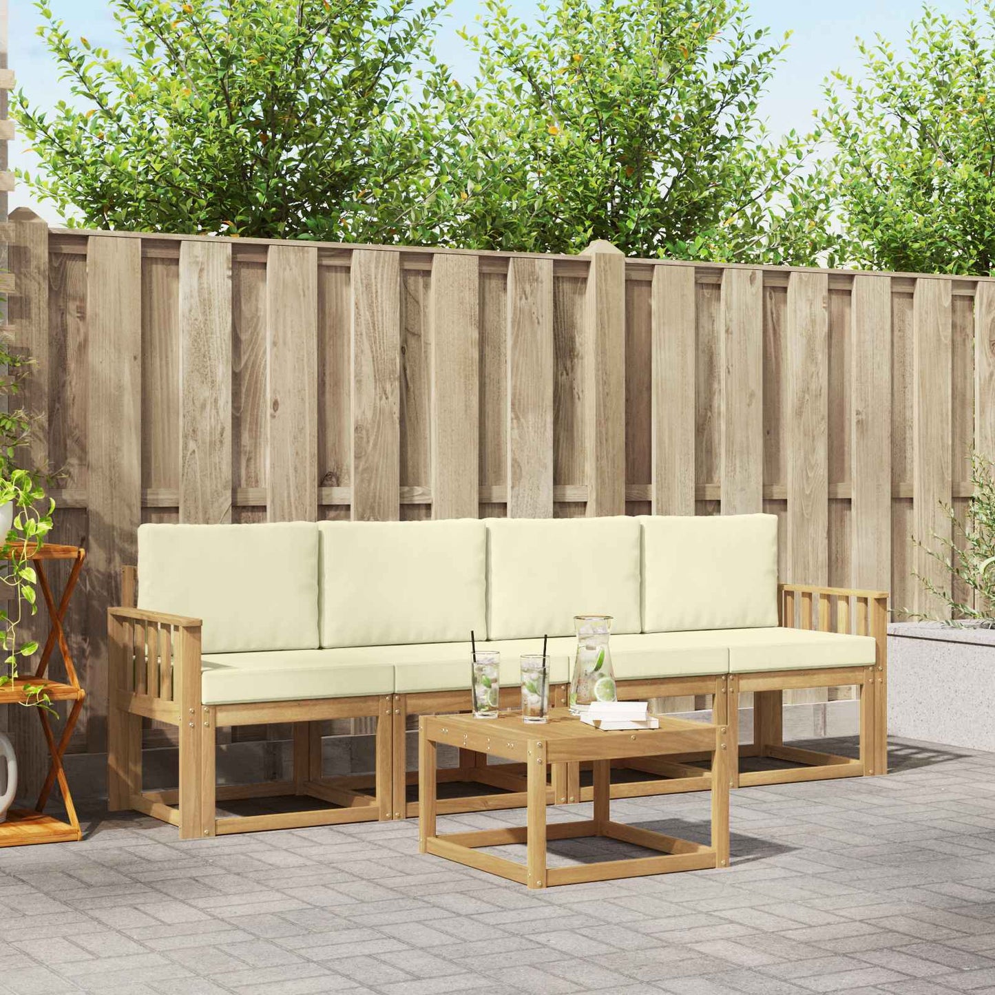 Outdoor-Sofagarnitur 5 stk. Weiß und Creme