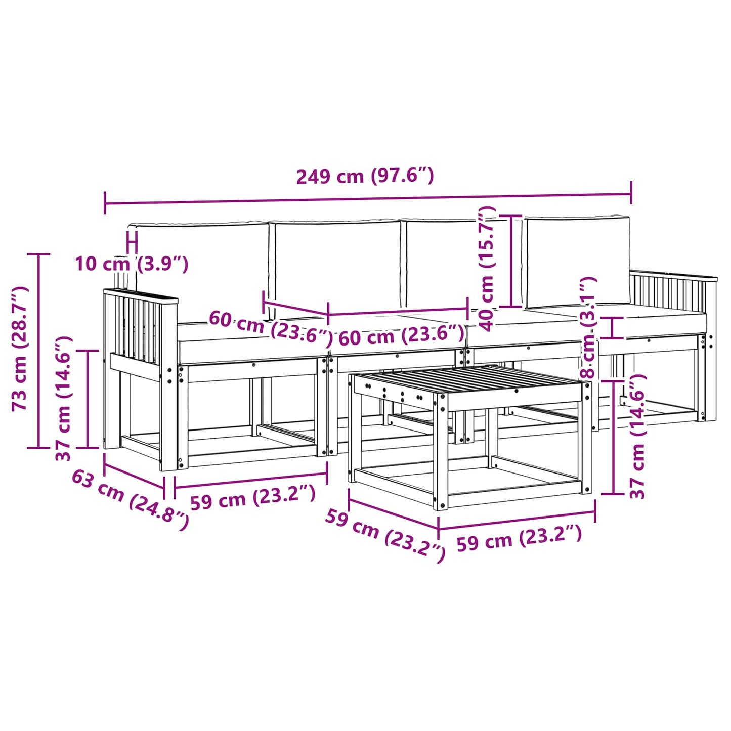 Outdoor-Sofagarnitur 5 stk. Weiß und Creme