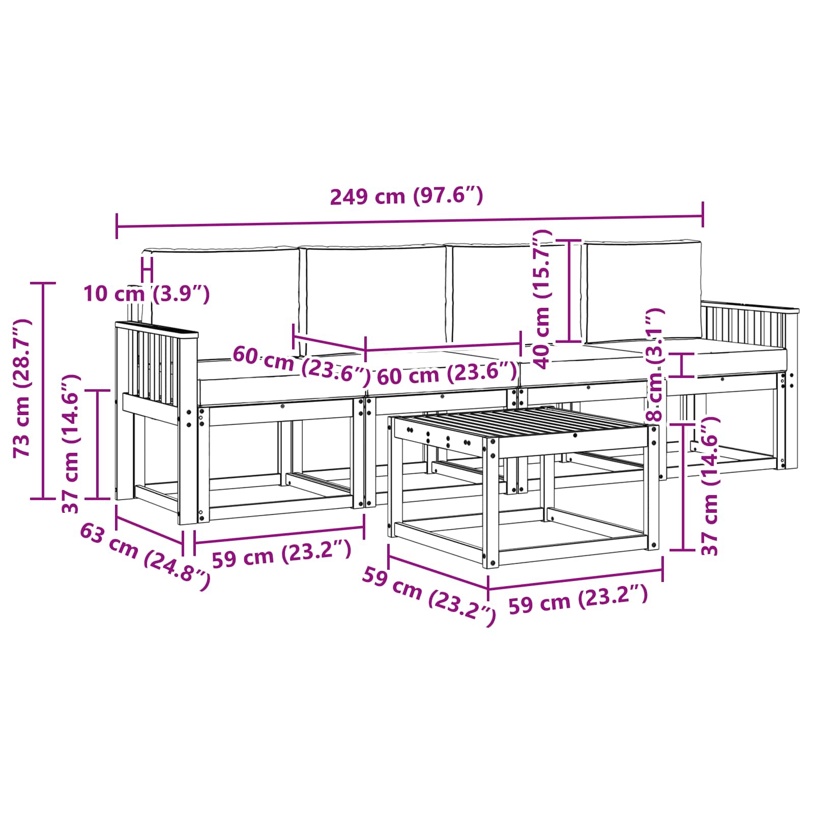 Outdoor-Sofagarnitur 5 stk. Weiß und Creme
