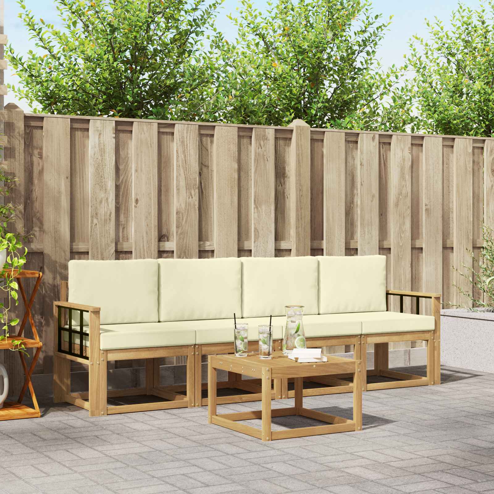 Outdoor-Sofagarnitur mit Kissen 5 pcs Weiß und Creme
