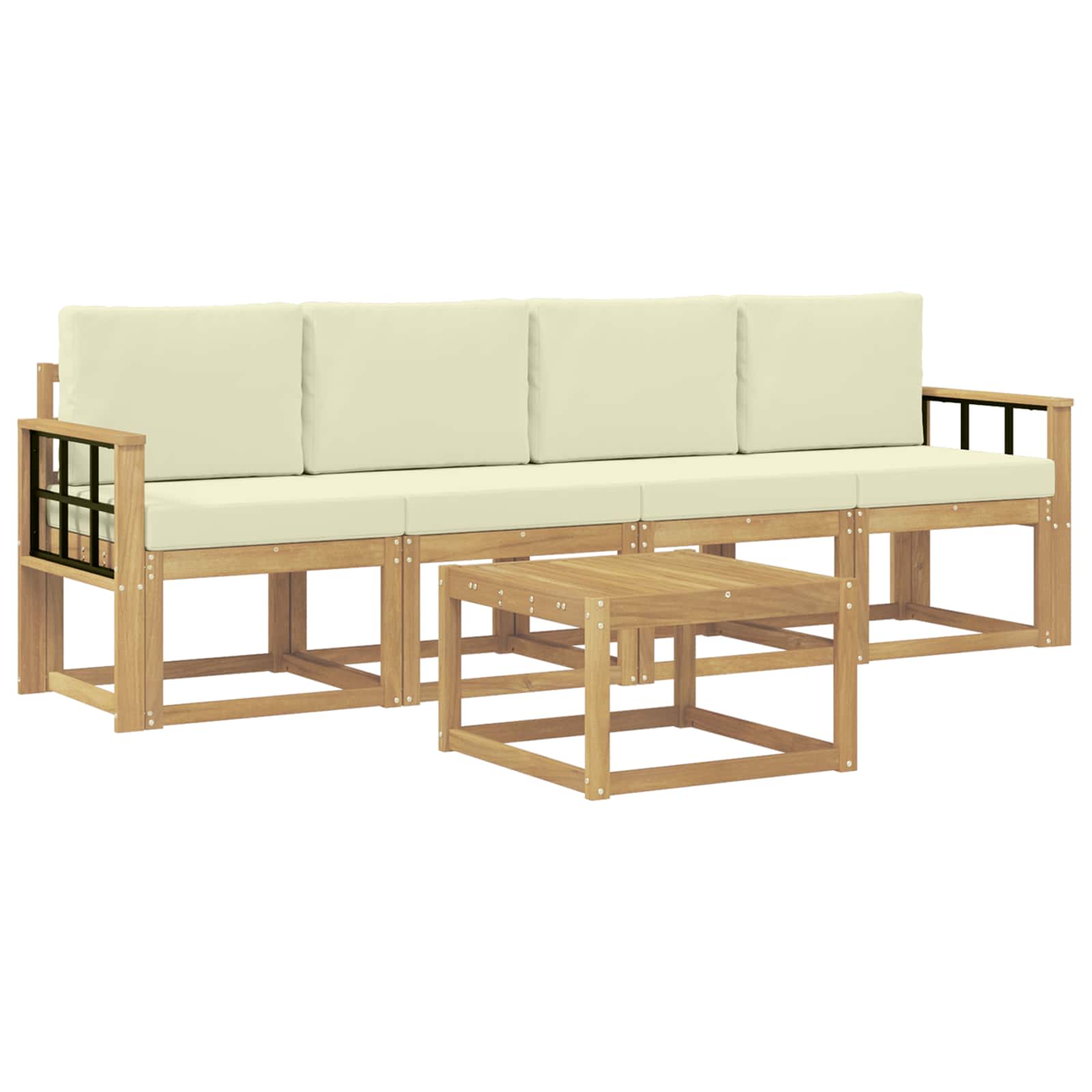 Outdoor-Sofagarnitur mit Kissen 5 pcs Weiß und Creme