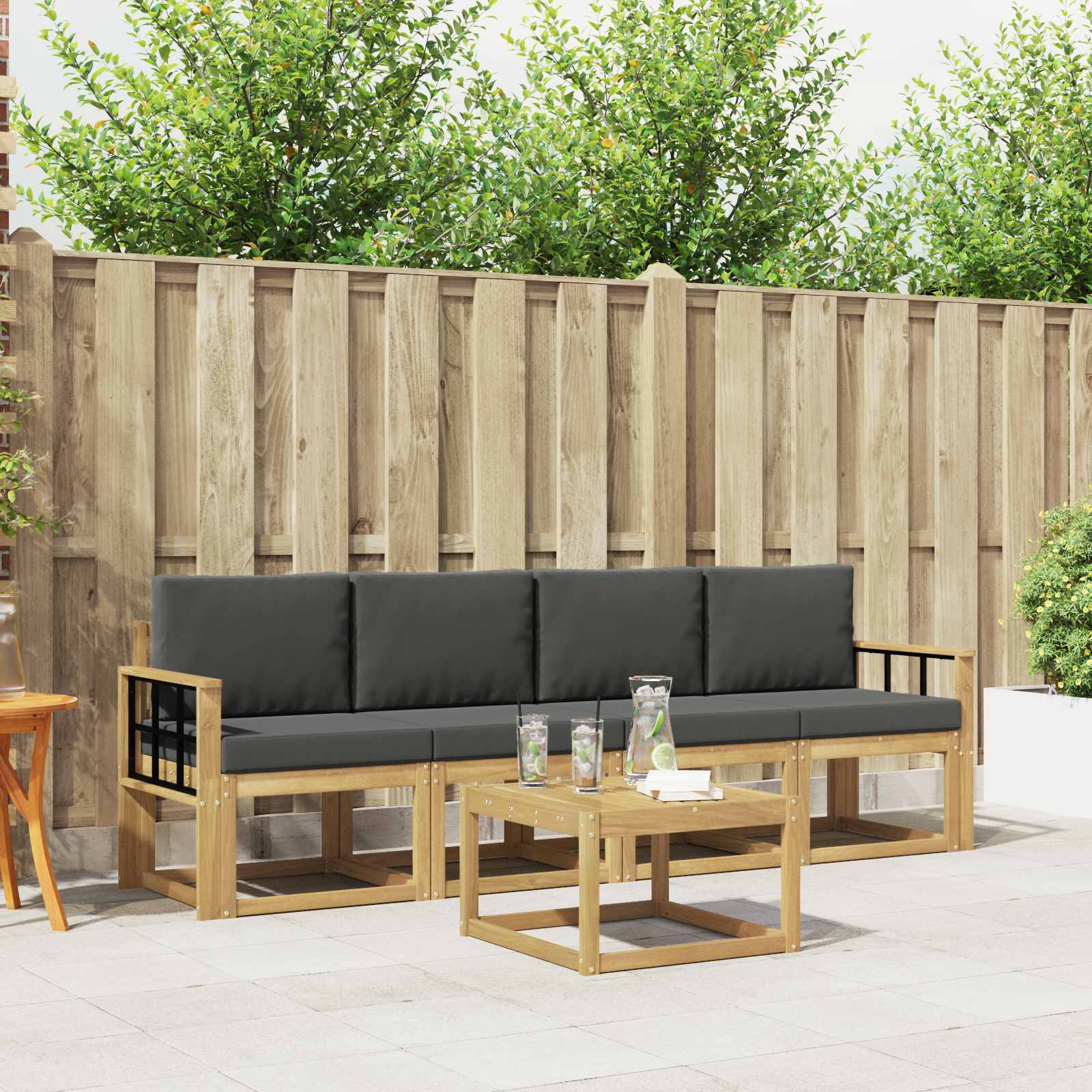 Outdoor-Sofagarnitur mit Kissen 5 pcs Weiß und Anthrazit