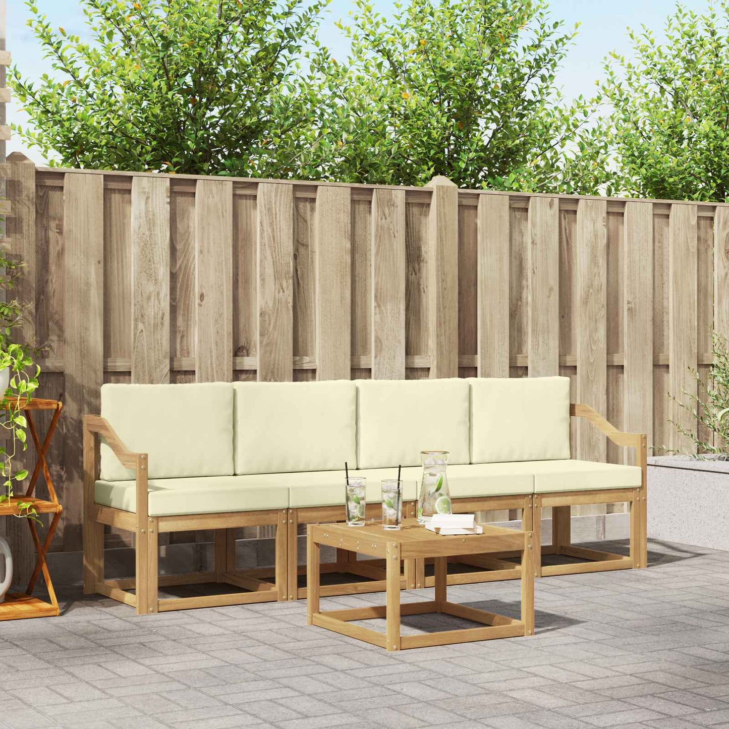 Outdoor-Sofagarnitur mit Kissen 5 pcs Weiß und Creme