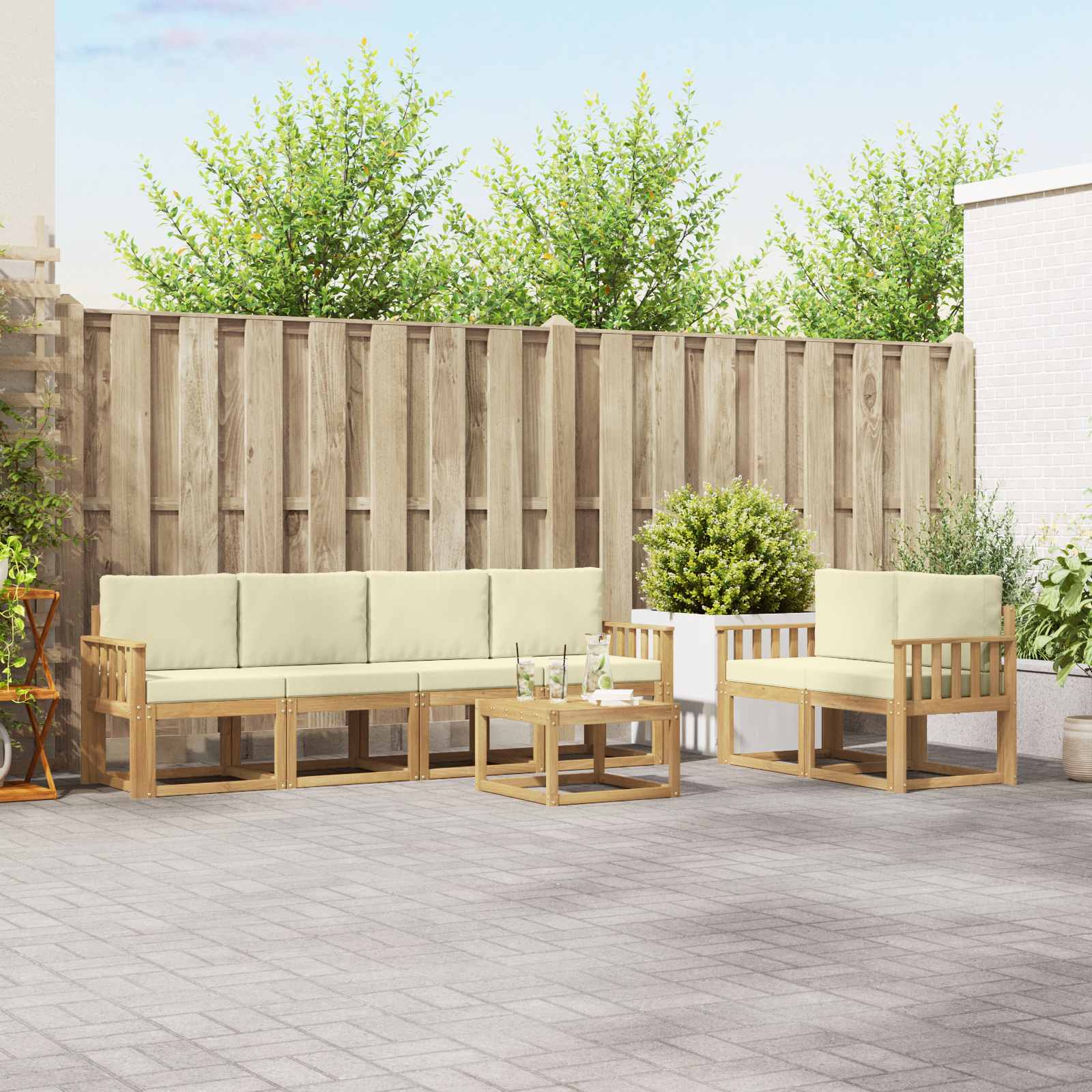 Outdoor-Sofagarnitur 7 stk. Weiß und Creme