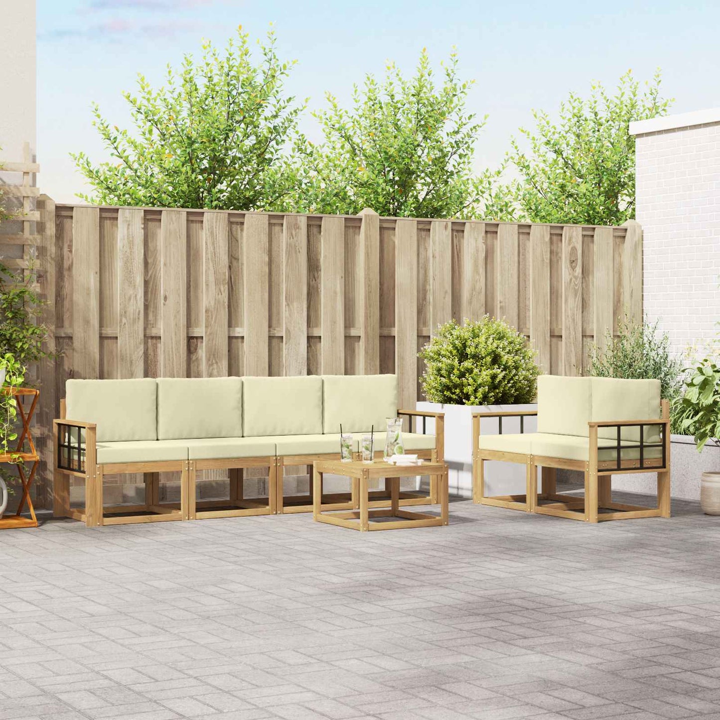 Outdoor-Sofagarnitur mit Kissen 7 pcs Weiß und Creme