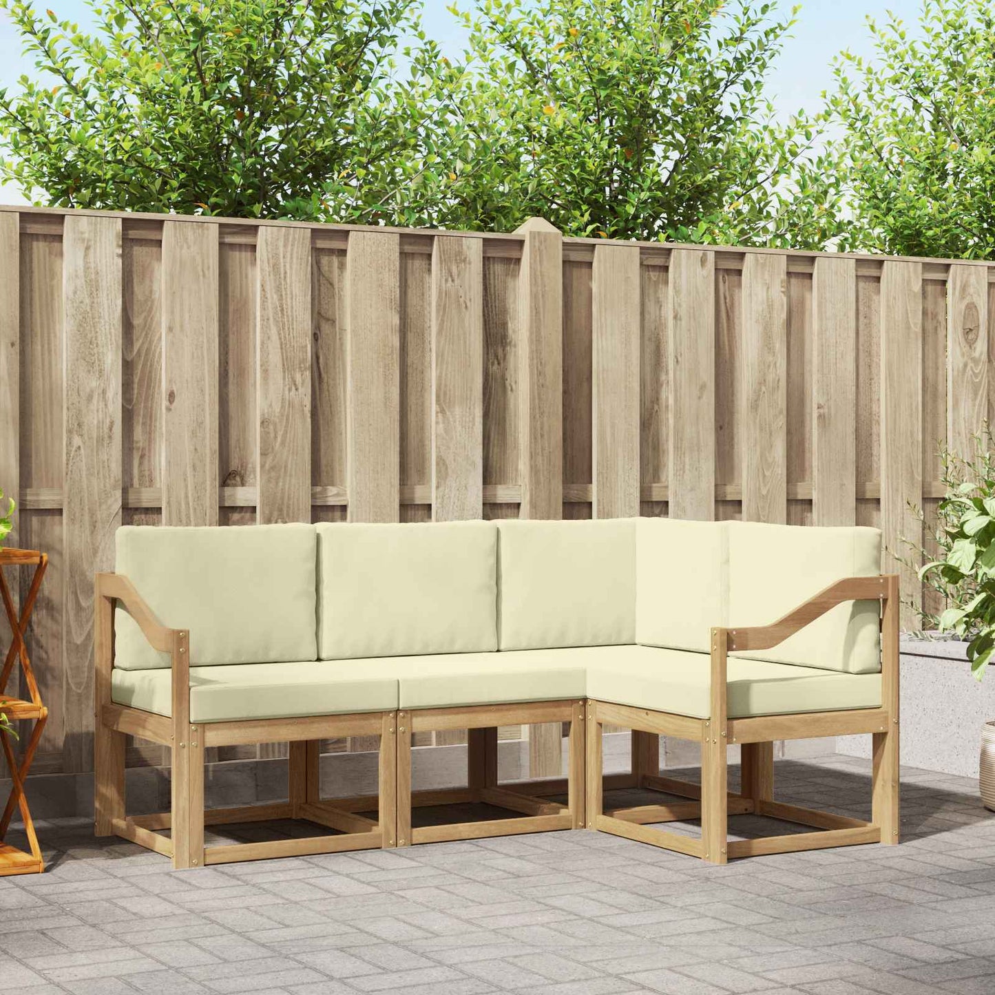 Outdoor-Sofagarnitur mit Kissen 4 pcs Weiß und Creme