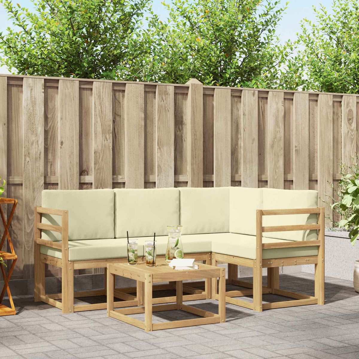 Outdoor-Sofagarnitur 5 stk. Weiß und Creme
