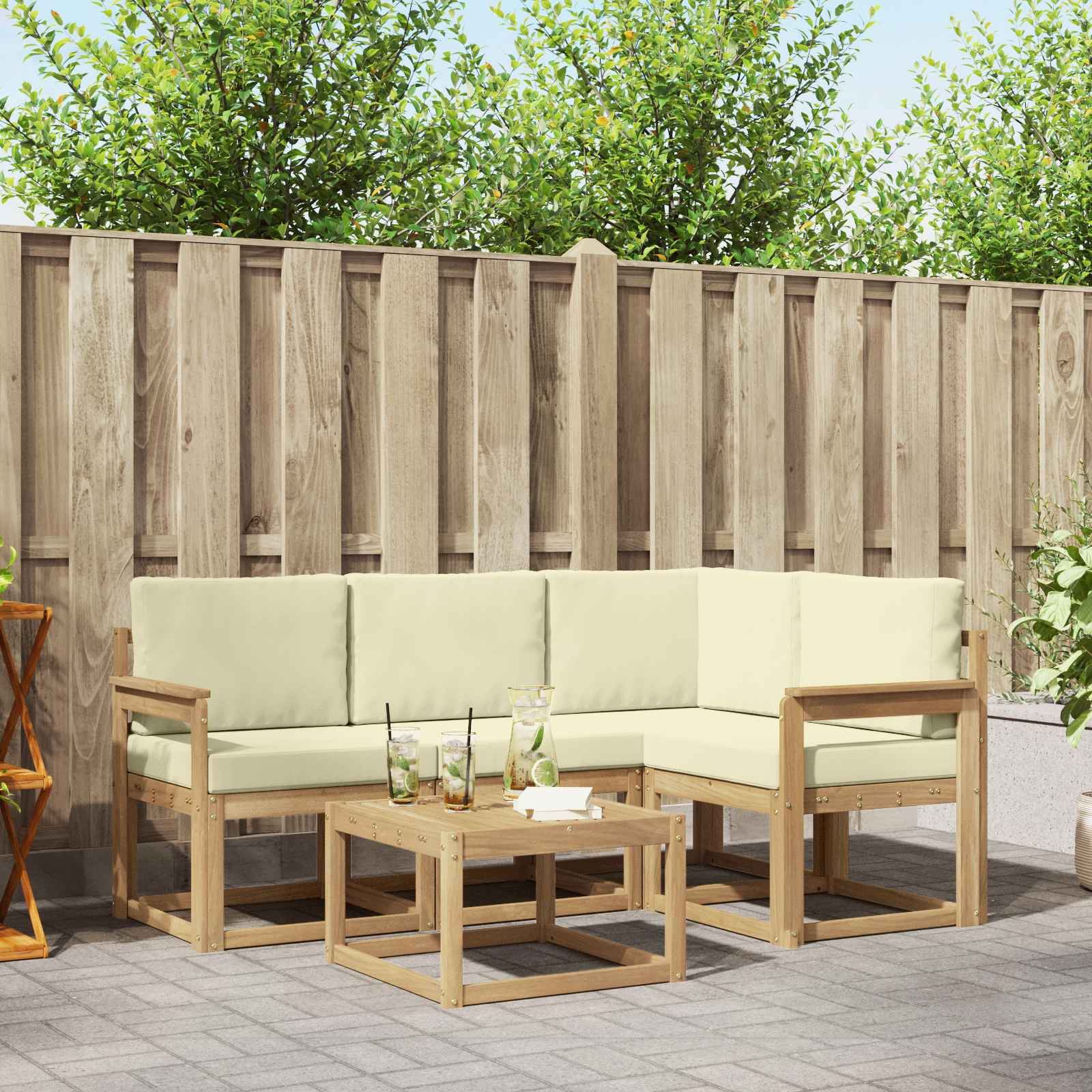 Outdoor-Sofagarnitur mit Kissen 5 pcs Weiß und Creme