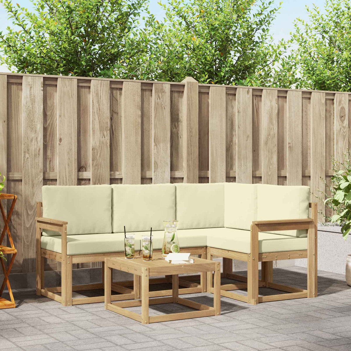Outdoor-Sofagarnitur 5 stk. Weiß und Creme
