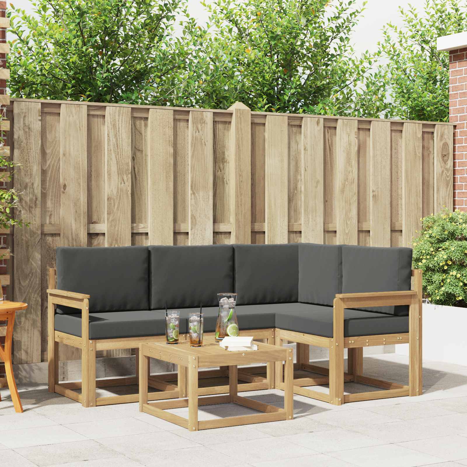 Outdoor-Sofagarnitur mit Kissen 5 pcs Weiß und Anthrazit
