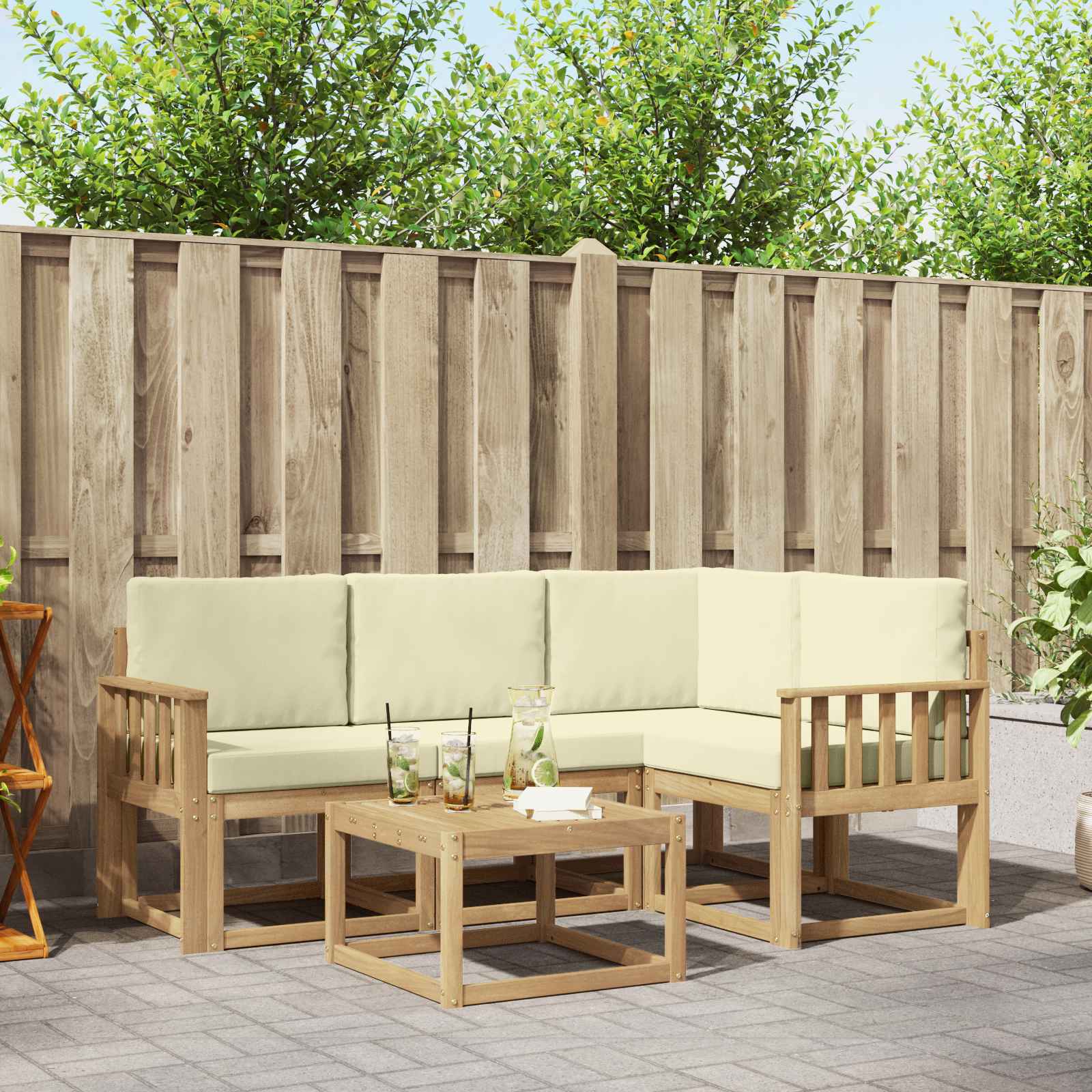 Outdoor-Sofagarnitur mit Kissen 5 pcs Weiß und Creme