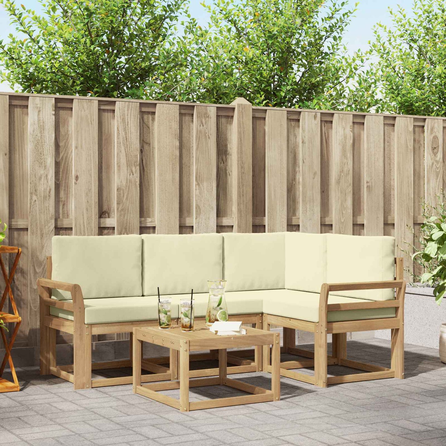 Outdoor-Sofagarnitur mit Kissen 5 pcs Weiß und Creme