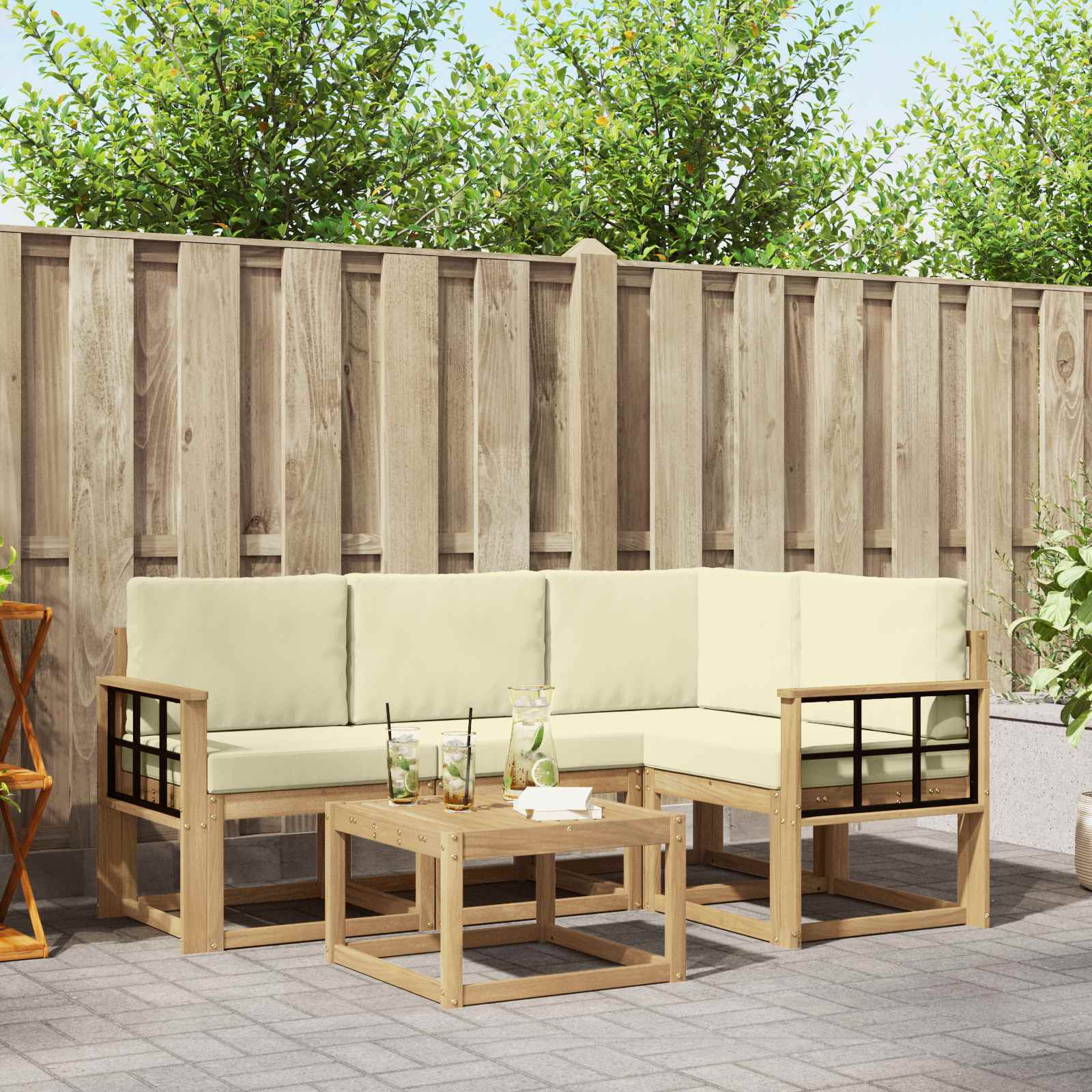 Outdoor-Sofagarnitur mit Kissen 5 pcs Weiß und Creme