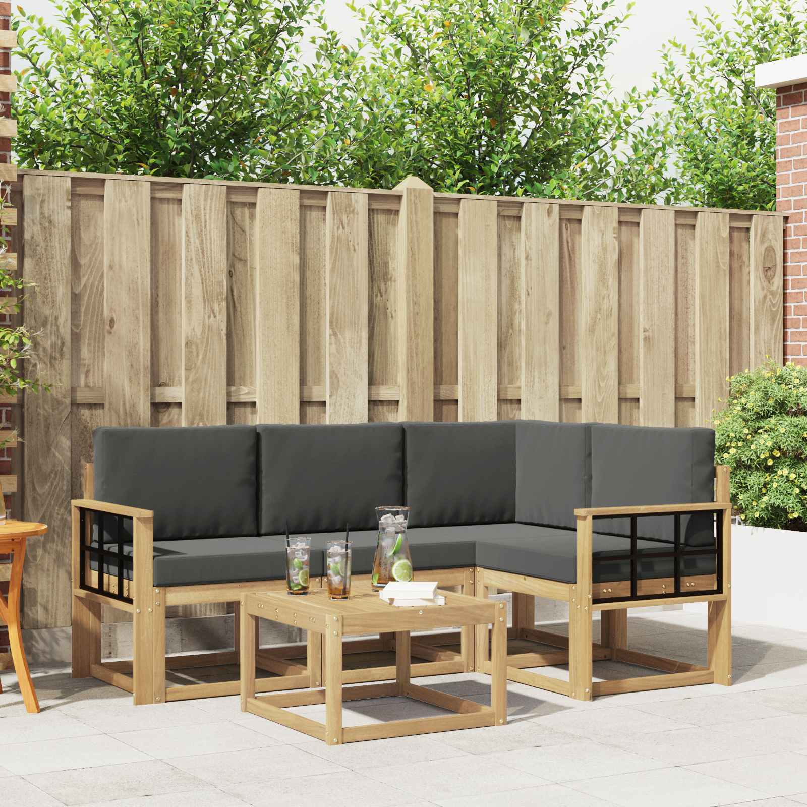 Outdoor-Sofagarnitur 5 stk. Weiß und Anthrazit