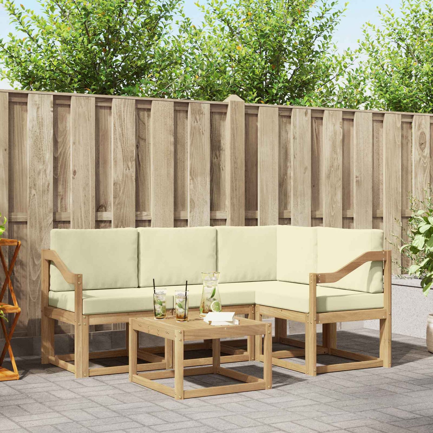 Outdoor-Sofagarnitur mit Kissen 5 pcs Weiß und Creme