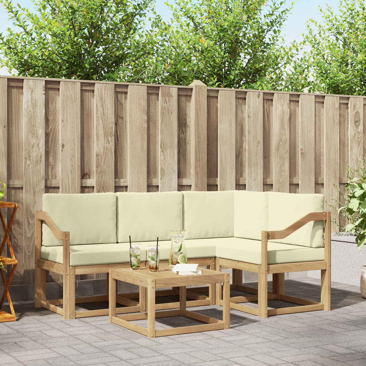 Outdoor-Sofagarnitur 5 stk. Weiß und Creme