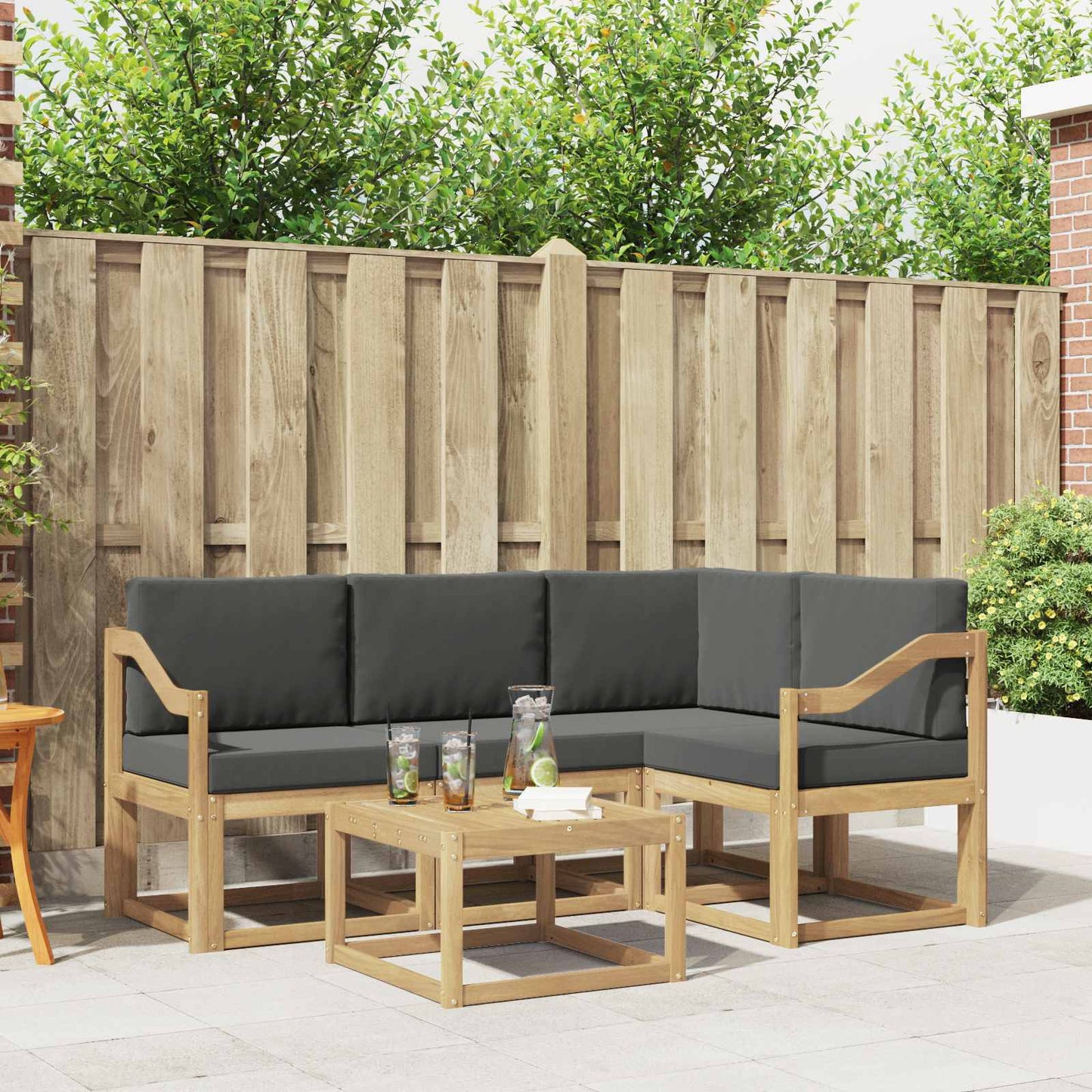 Outdoor-Sofagarnitur 5 stk. Weiß und Anthrazit