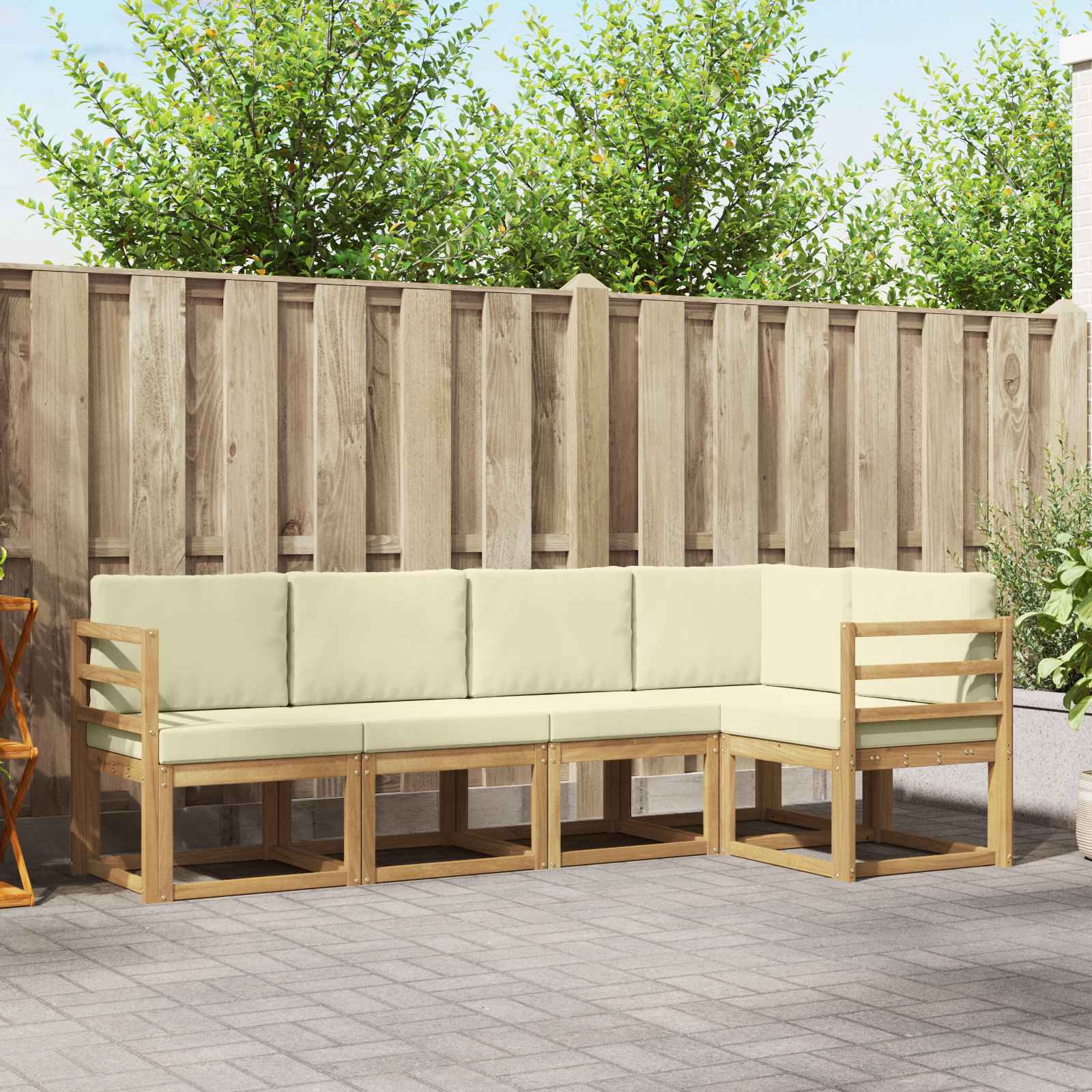 Outdoor-Sofagarnitur 5 stk. Weiß und Creme