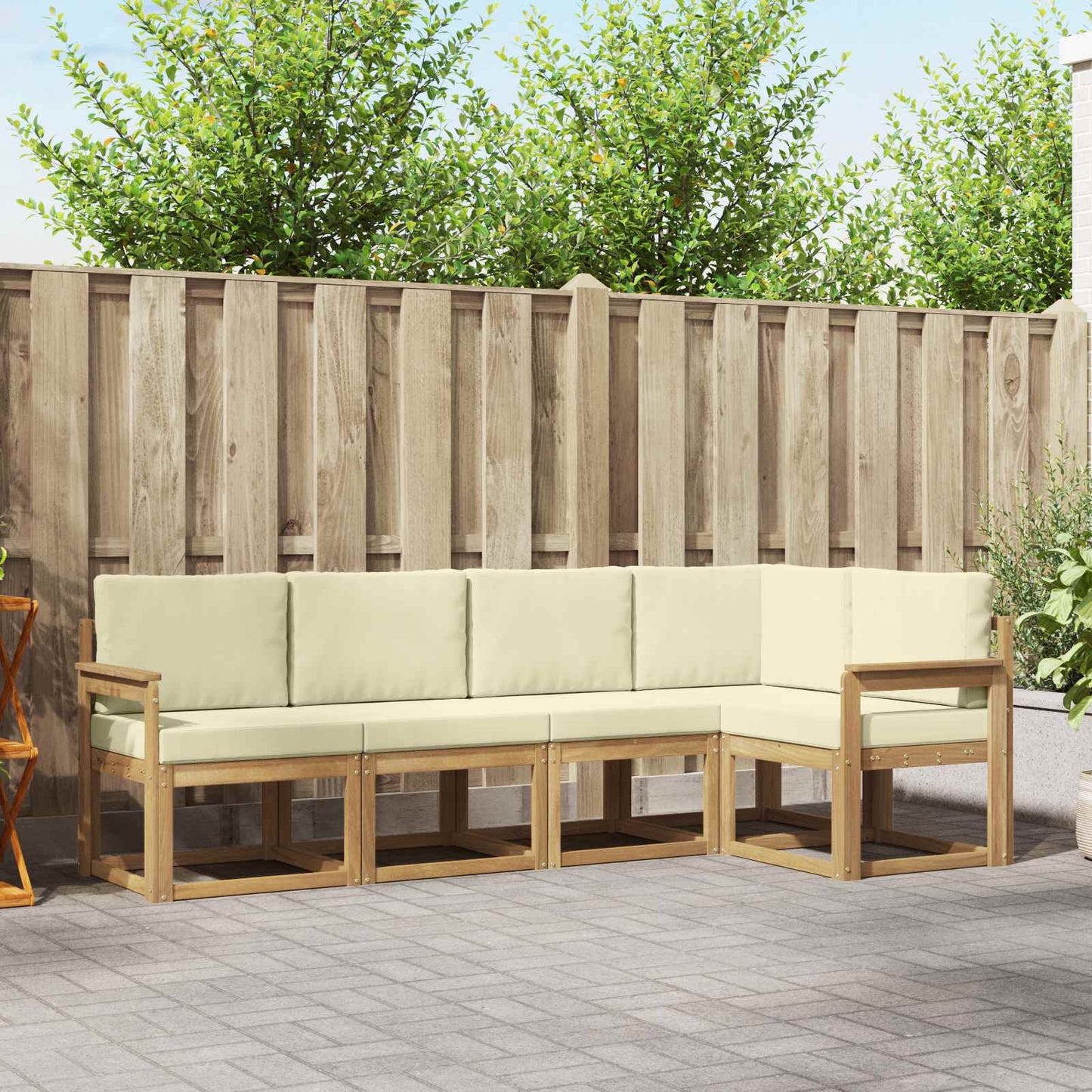 Outdoor-Sofagarnitur 5 stk. Weiß und Creme