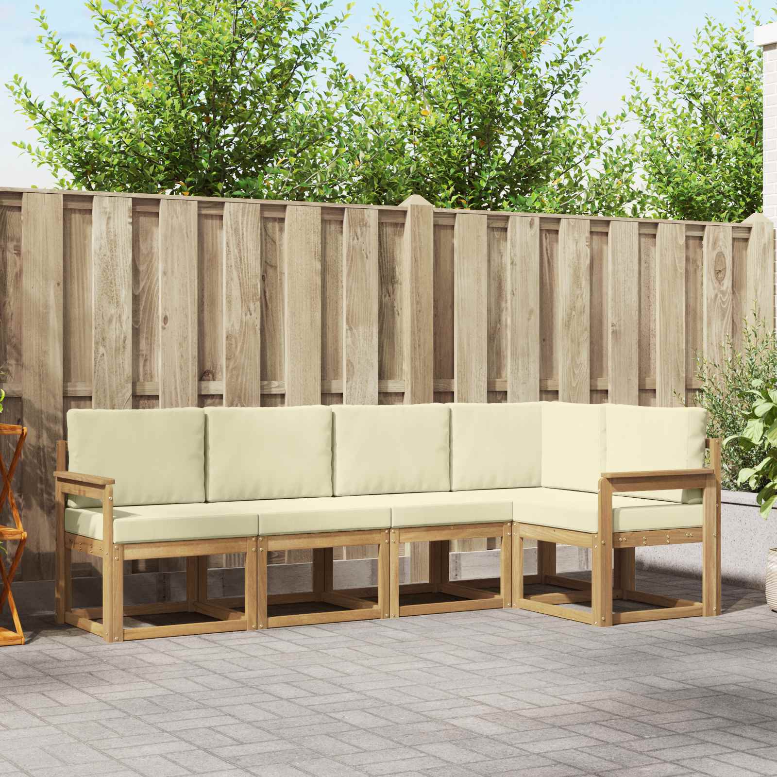 Outdoor-Sofagarnitur 5 stk. Weiß und Creme