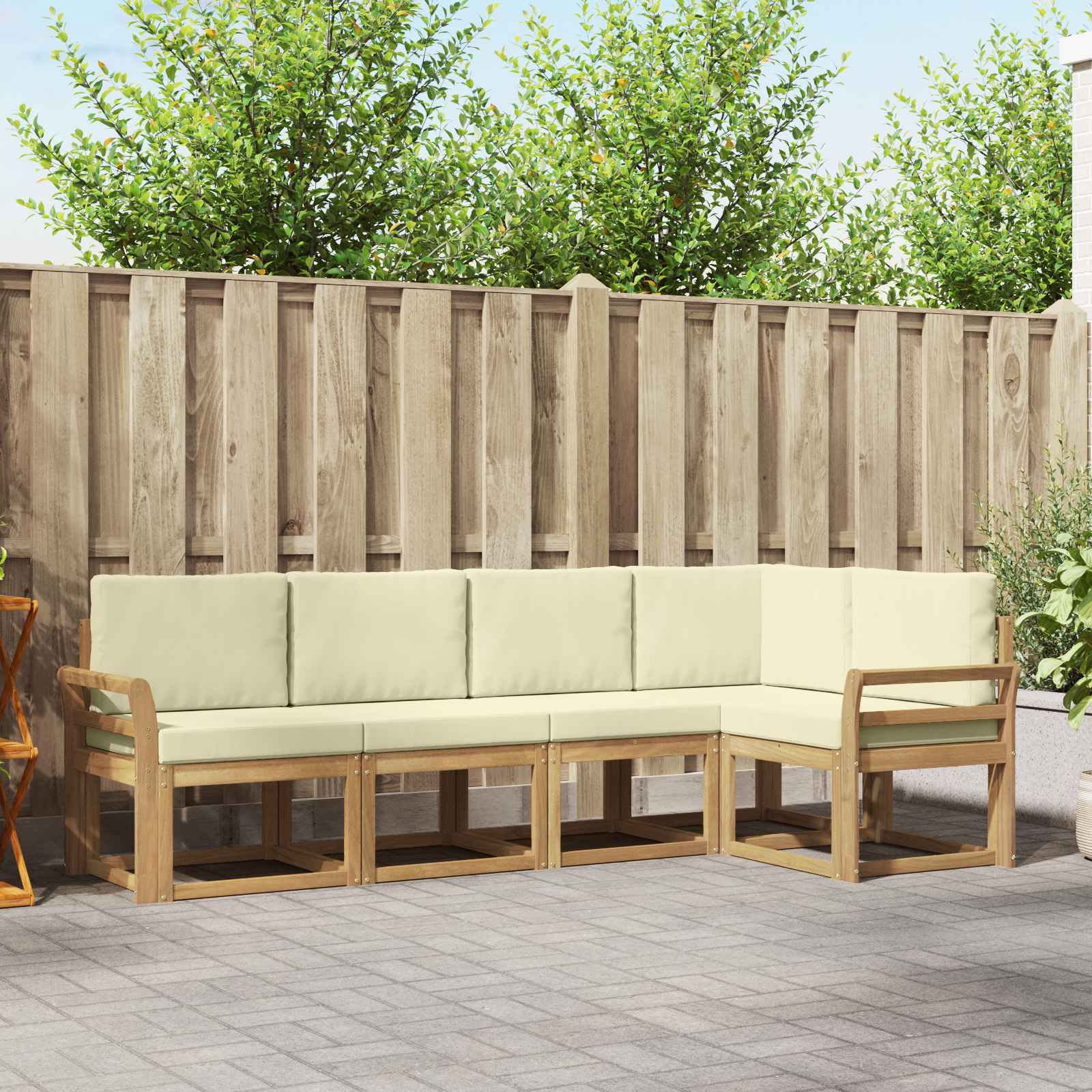 Outdoor-Sofagarnitur 5 stk. Weiß und Creme
