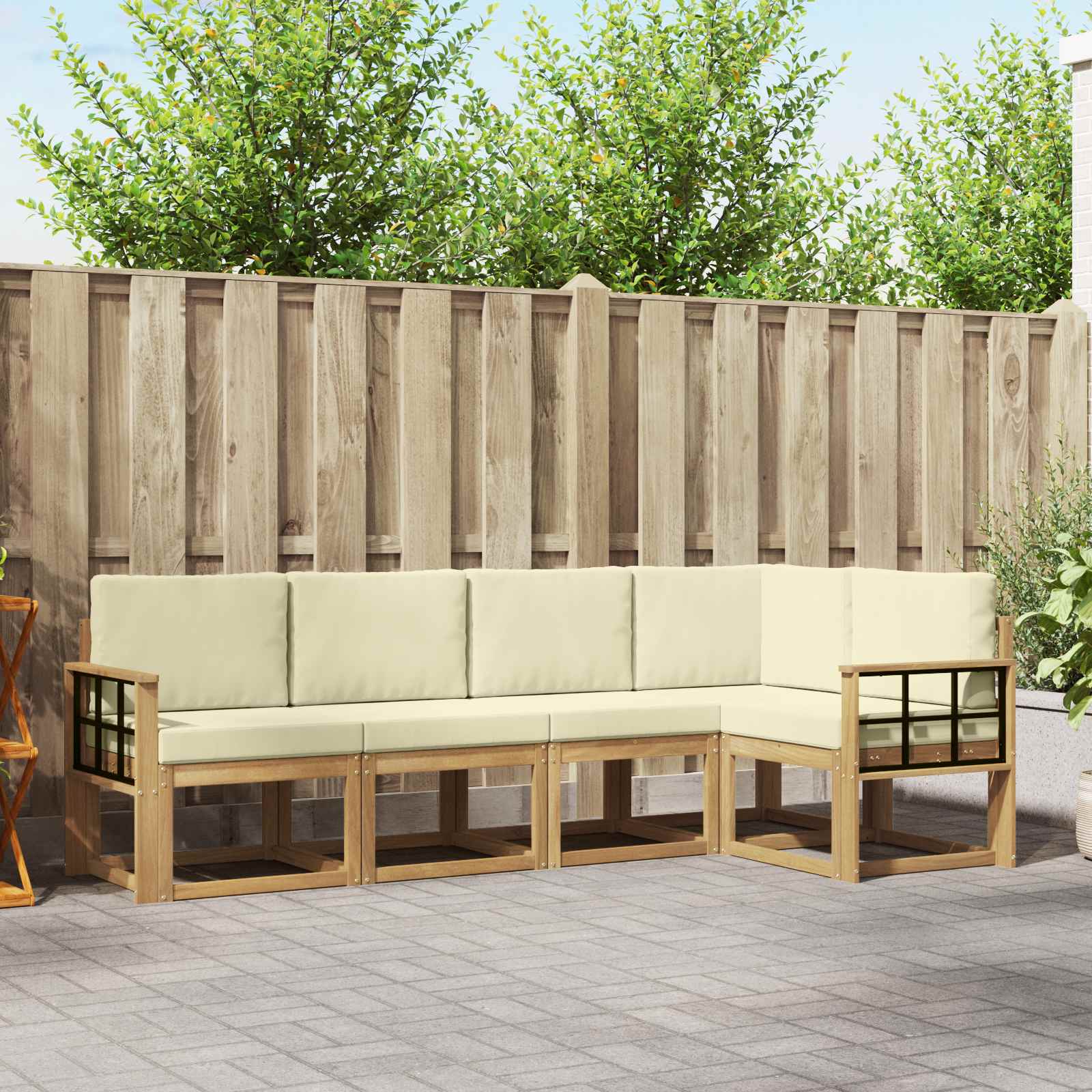 Outdoor-Sofagarnitur 5 stk. Weiß und Creme