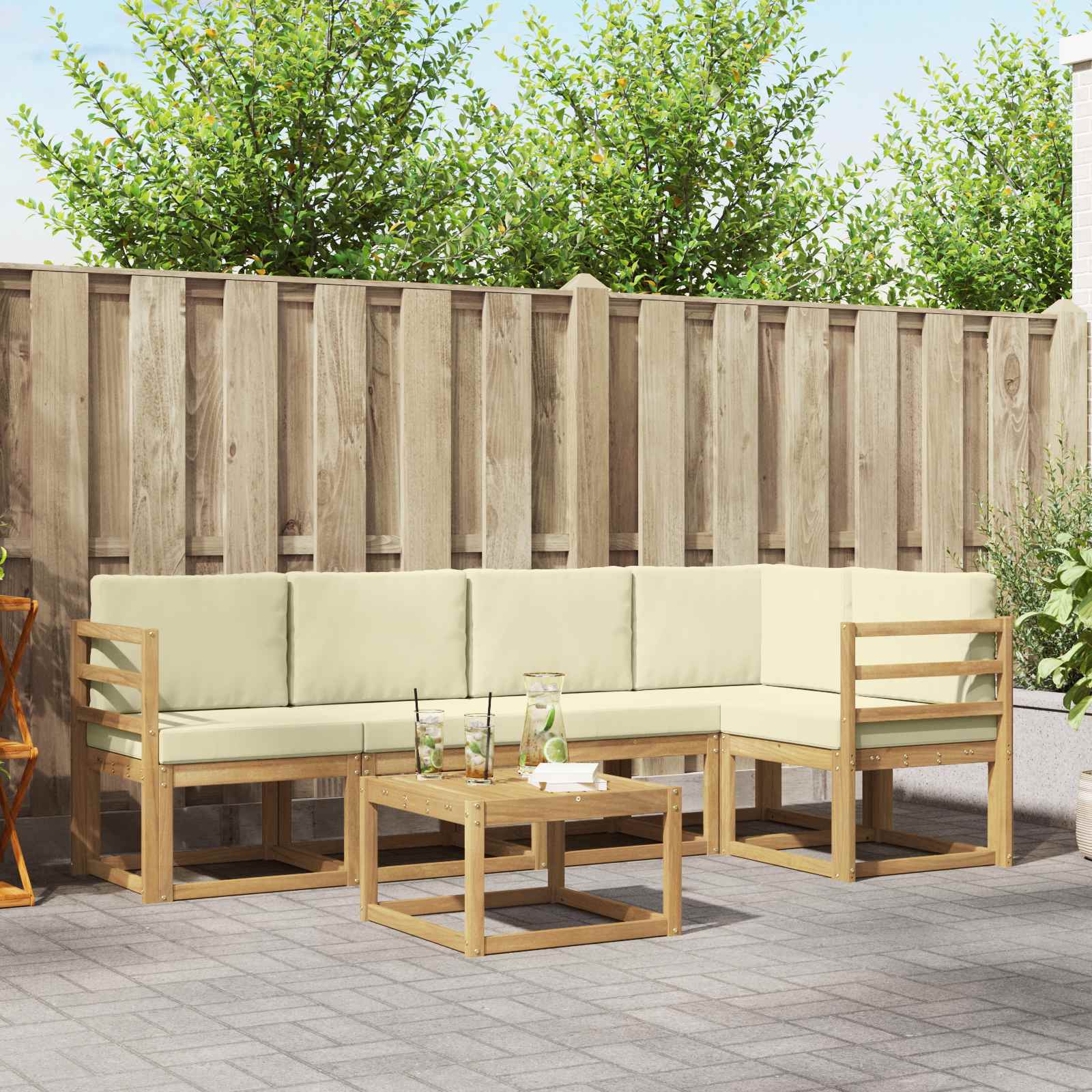 Outdoor-Sofagarnitur 6 stk. Weiß und Creme Massivholz Akazie