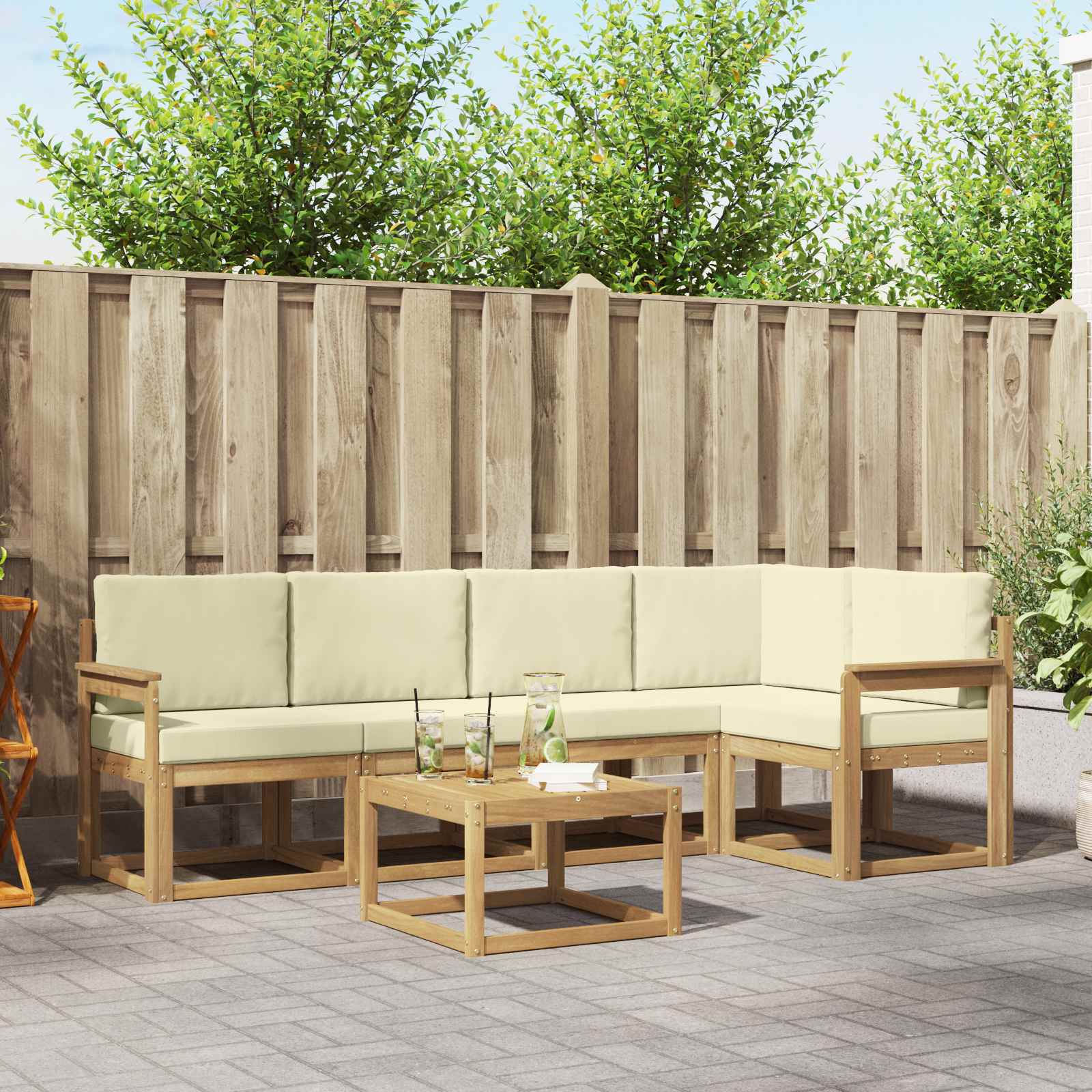 Outdoor-Sofagarnitur 6 stk. Weiß und Creme Massivholz Akazie