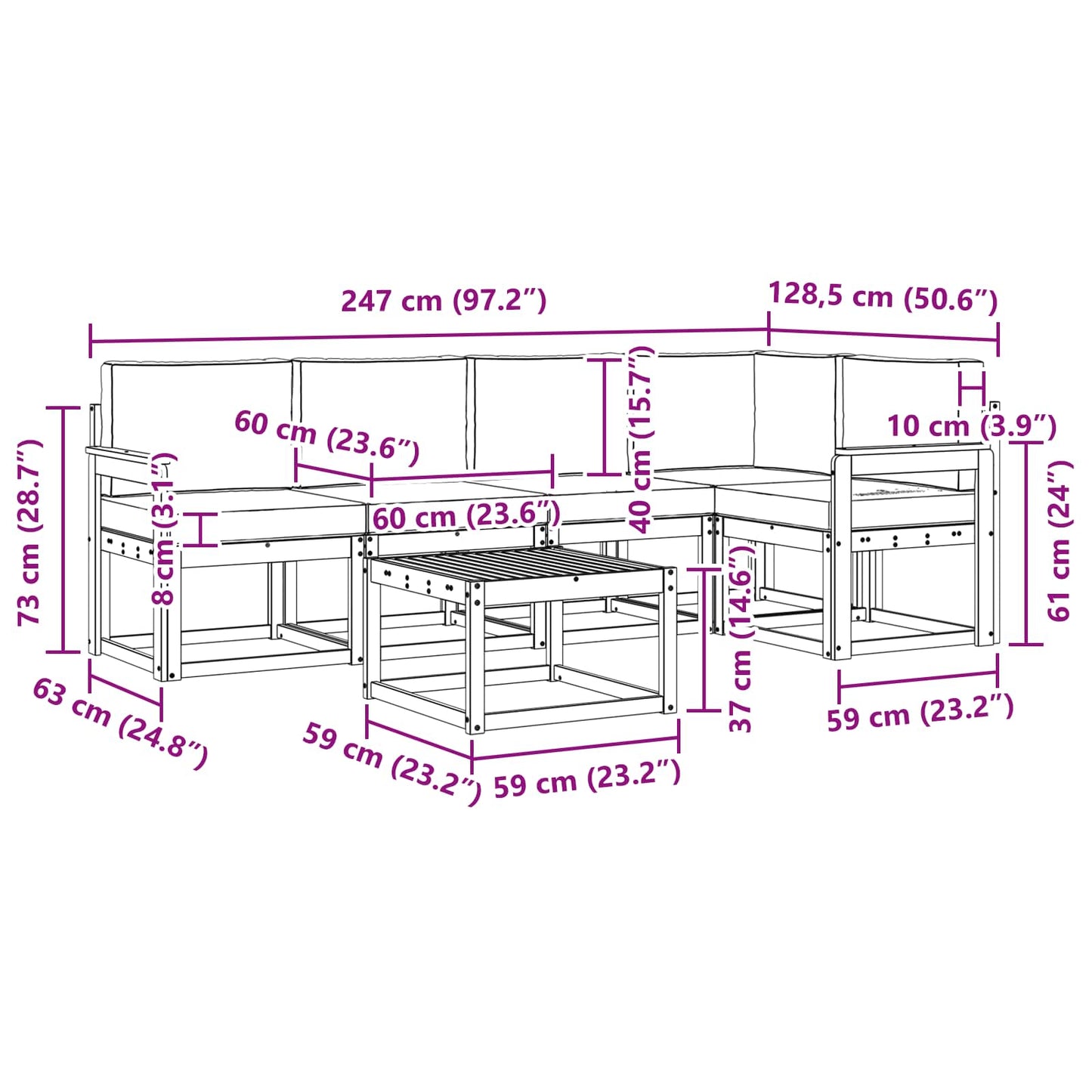 Outdoor-Sofagarnitur 6 stk. Weiß und Creme Massivholz Akazie