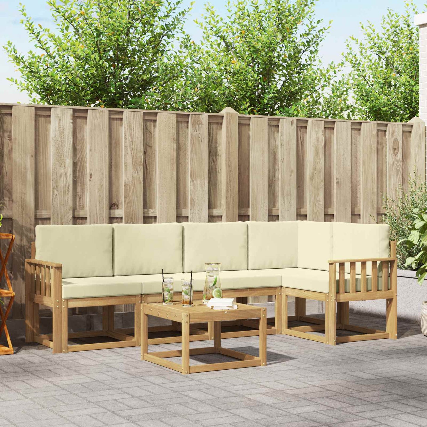 Outdoor-Sofagarnitur 6 stk. Weiß und Creme Massivholz Akazie