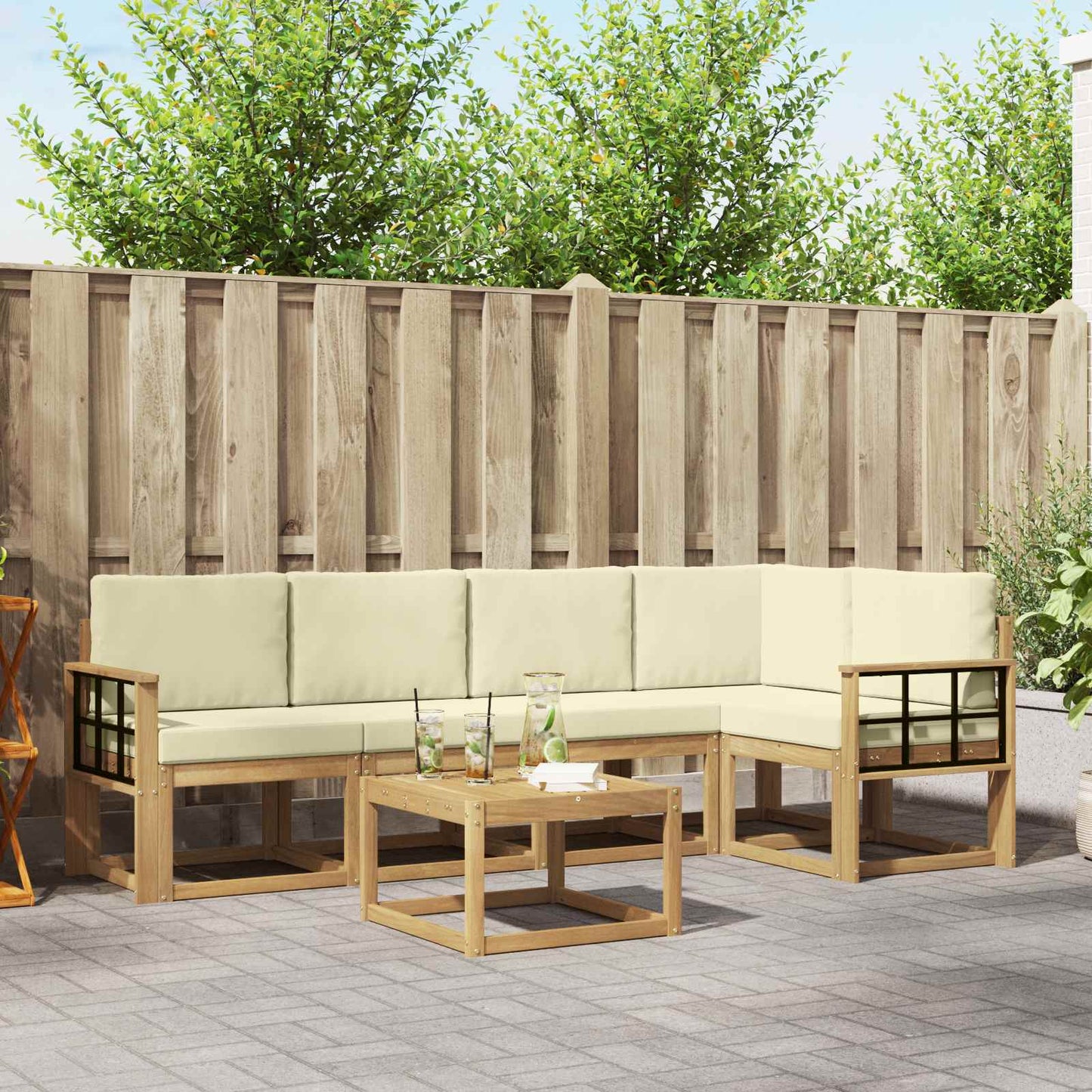 Outdoor-Sofagarnitur 6 stk. Weiß und Creme Massivholz Akazie