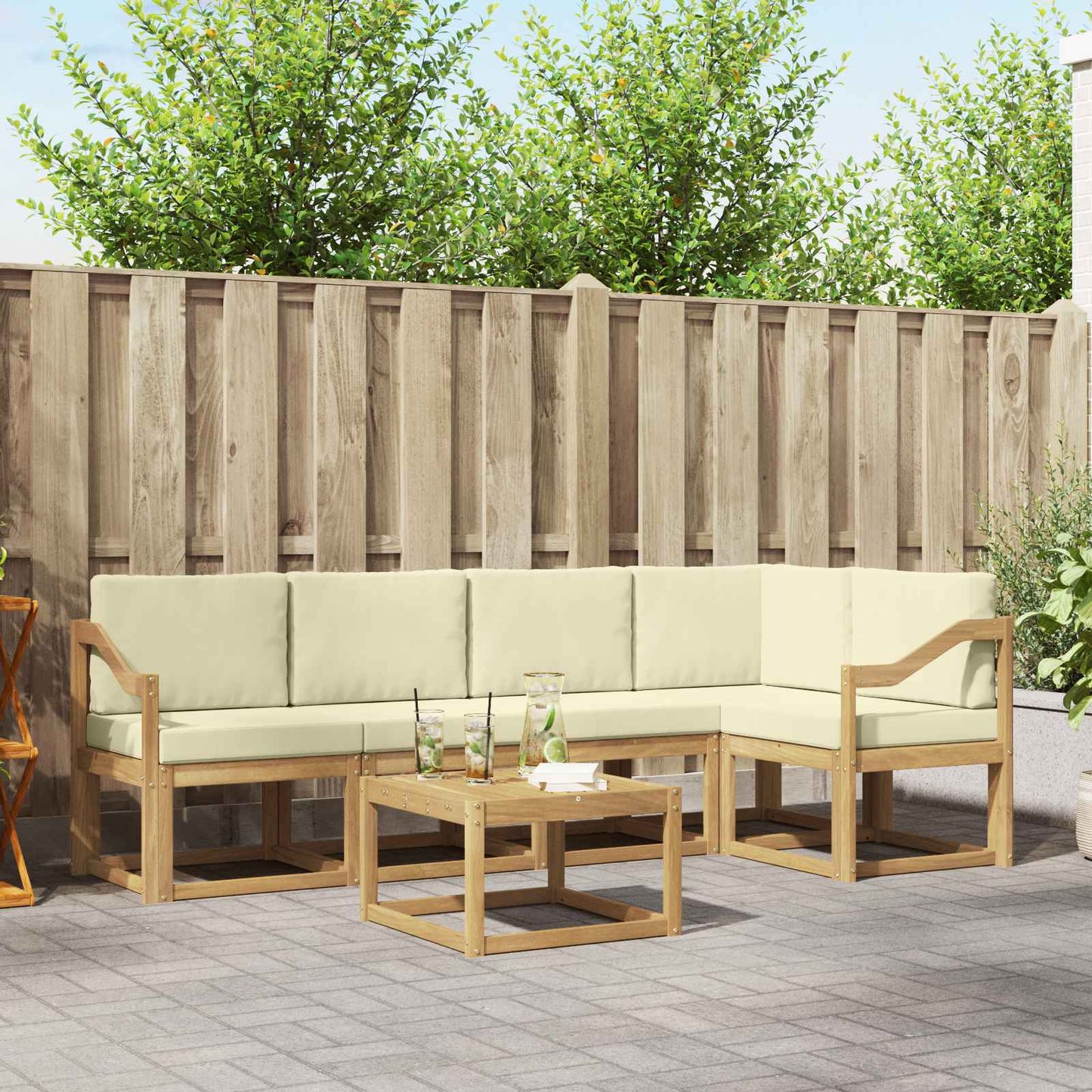 Outdoor-Sofagarnitur 6 pcs Weiß und Creme Massivholz Akazie