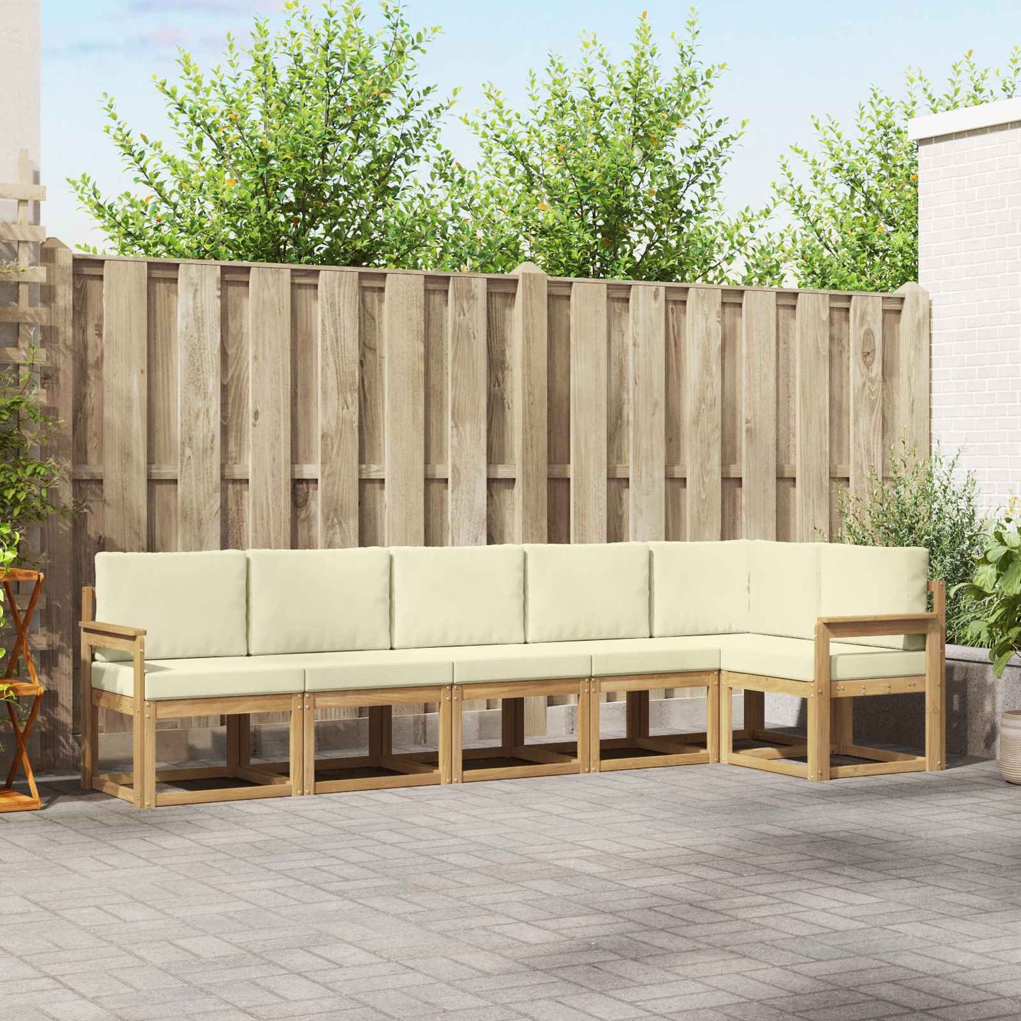Outdoor-Sofagarnitur mit Kissen 6 pcs Weiß und Creme Polyester