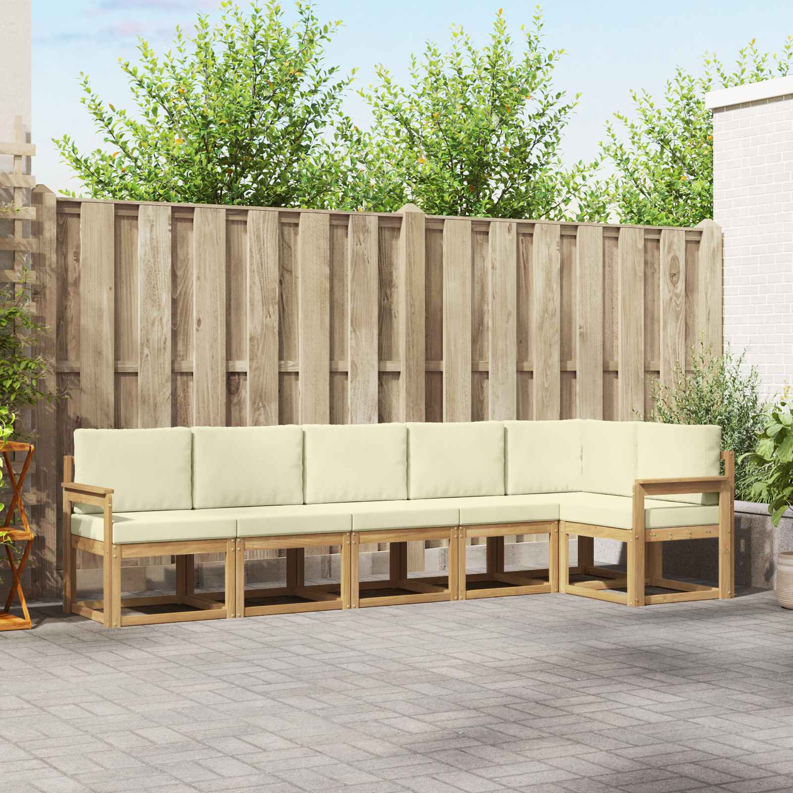 Outdoor-Sofagarnitur mit Kissen 6 pcs Weiß und Creme Polyester