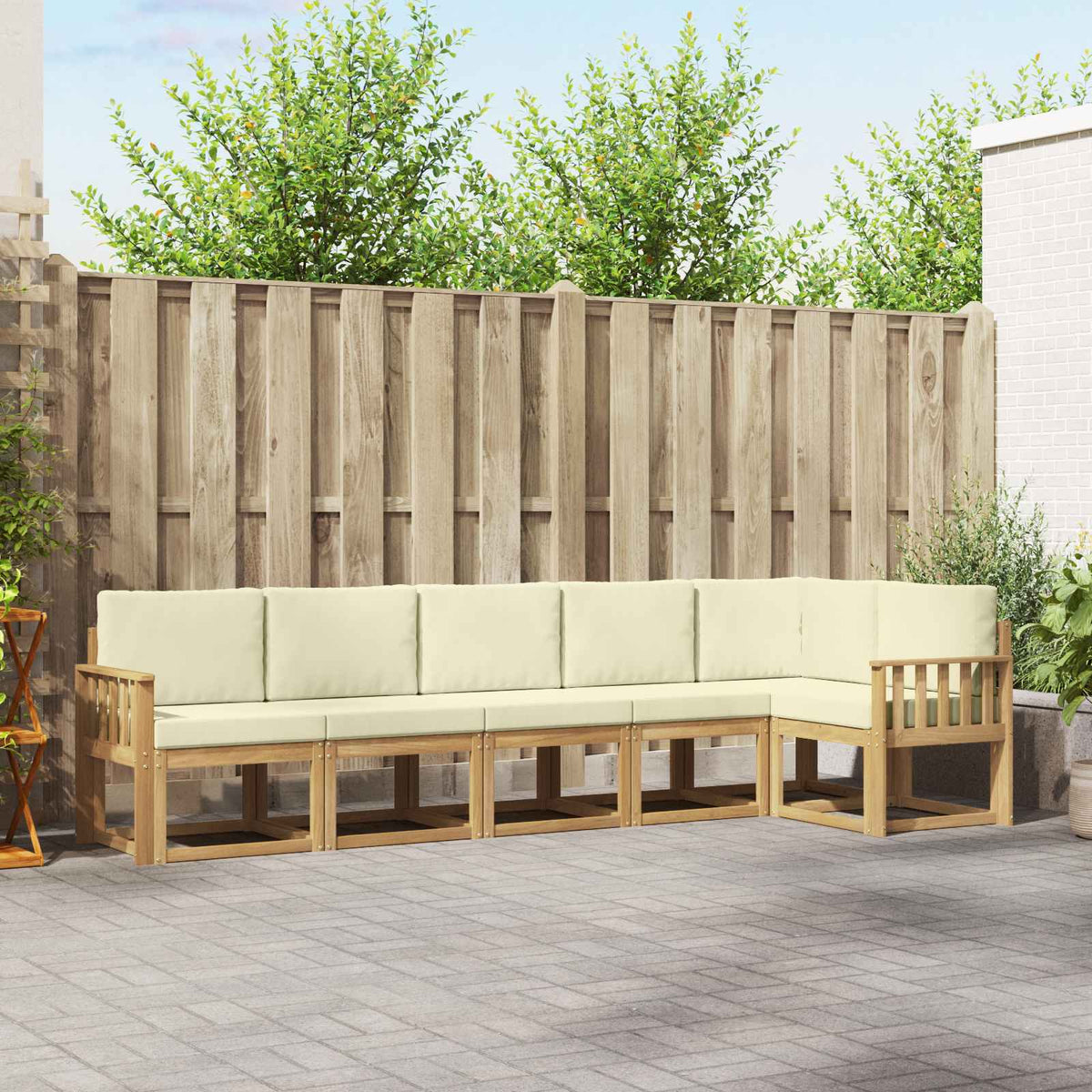 Outdoor-Sofagarnitur 6 stk. Weiß und Creme Polyester