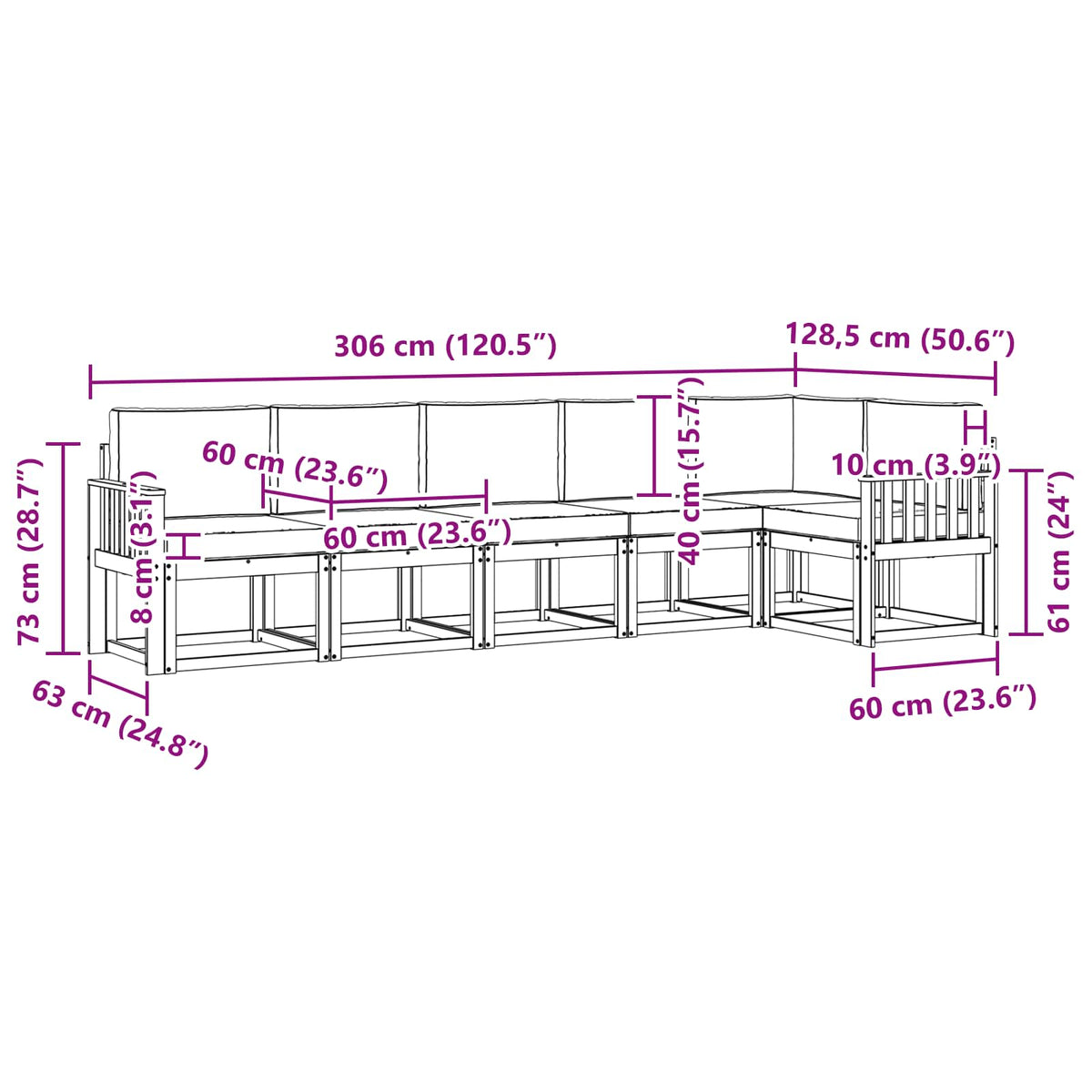 Outdoor-Sofagarnitur 6 stk. Weiß und Creme Polyester