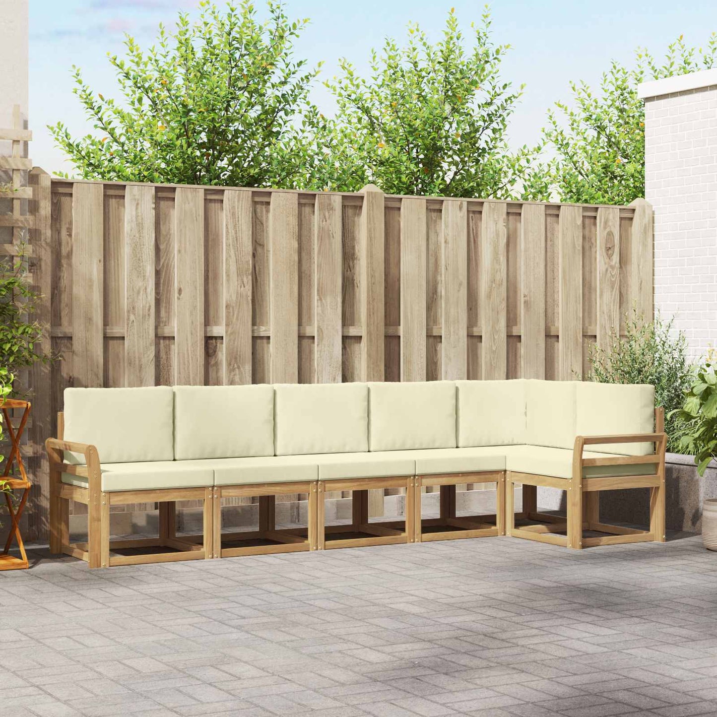 Outdoor-Sofagarnitur mit Kissen 6 pcs Weiß und Creme Polyester