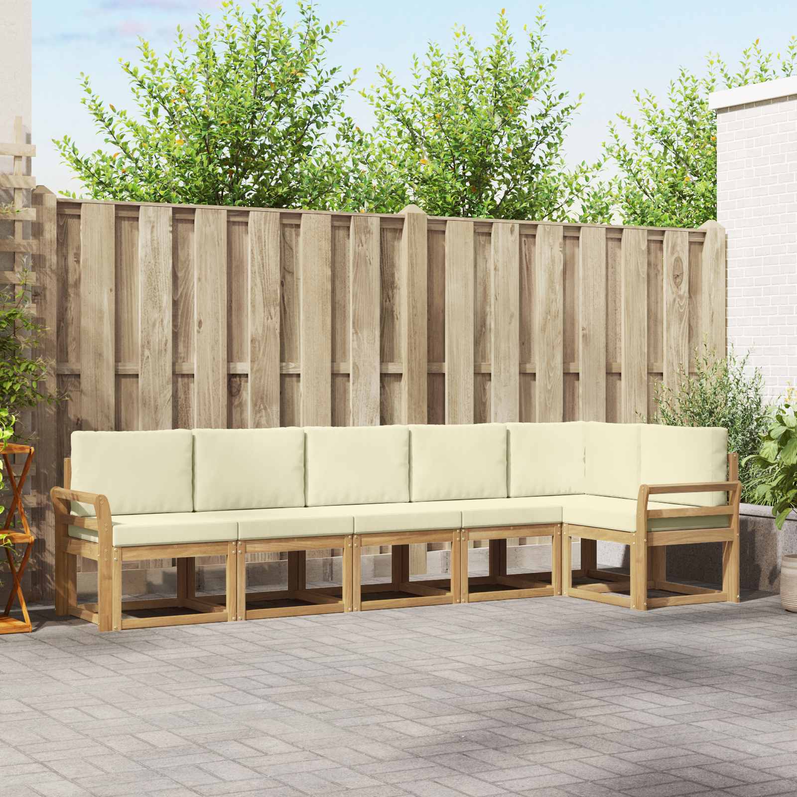 Outdoor-Sofagarnitur mit Kissen 6 pcs Weiß und Creme Polyester